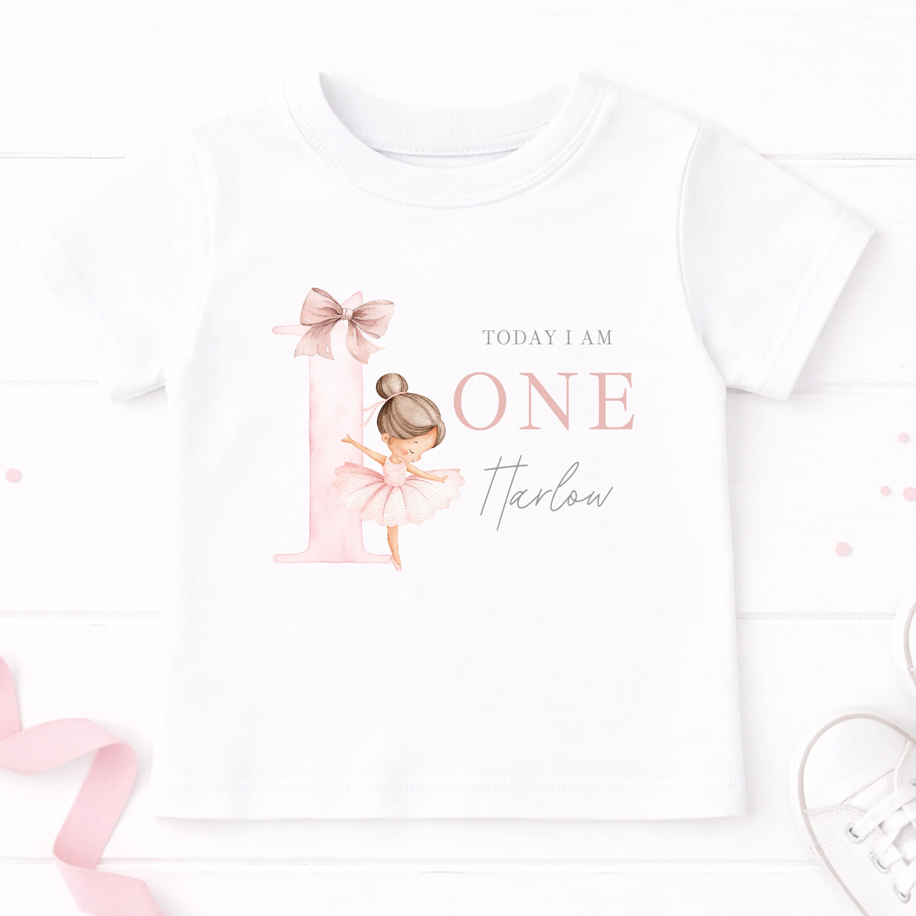 Personalised Pink Ballerina Any Age Birthday T-Shirt - Image 4