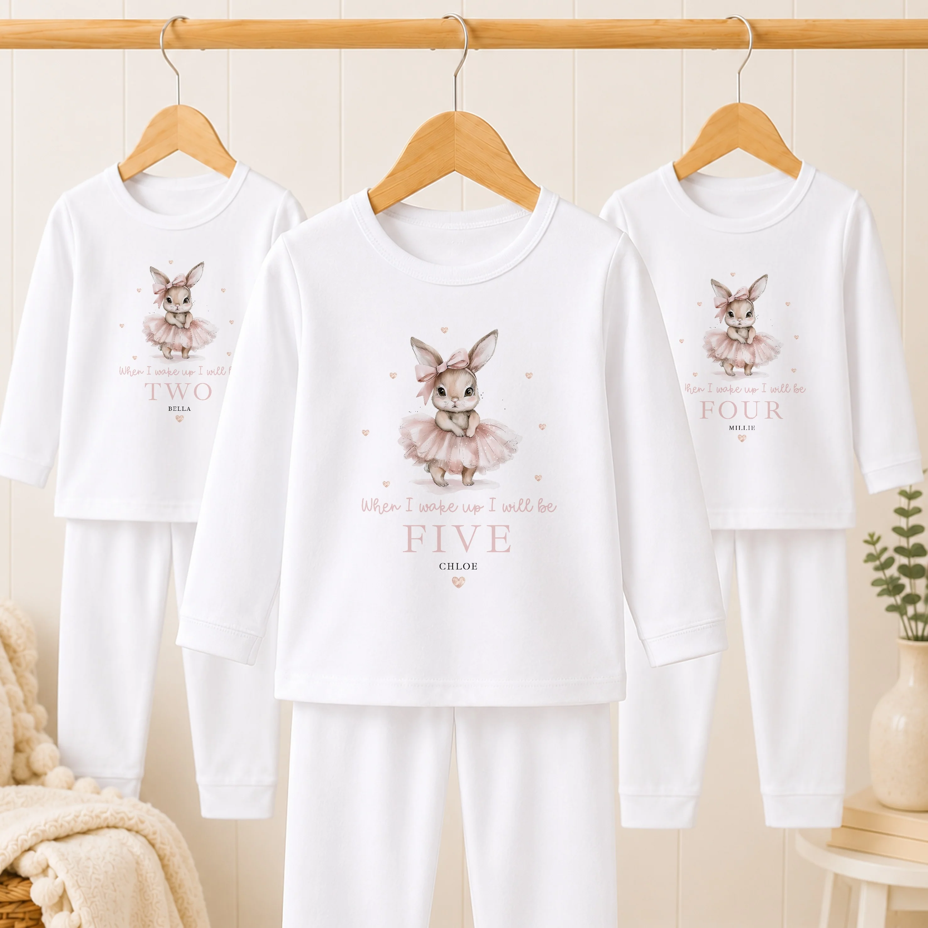 Personalised Pink Ballerina Bunny Any Age Birthday Pyjamas - Image 3