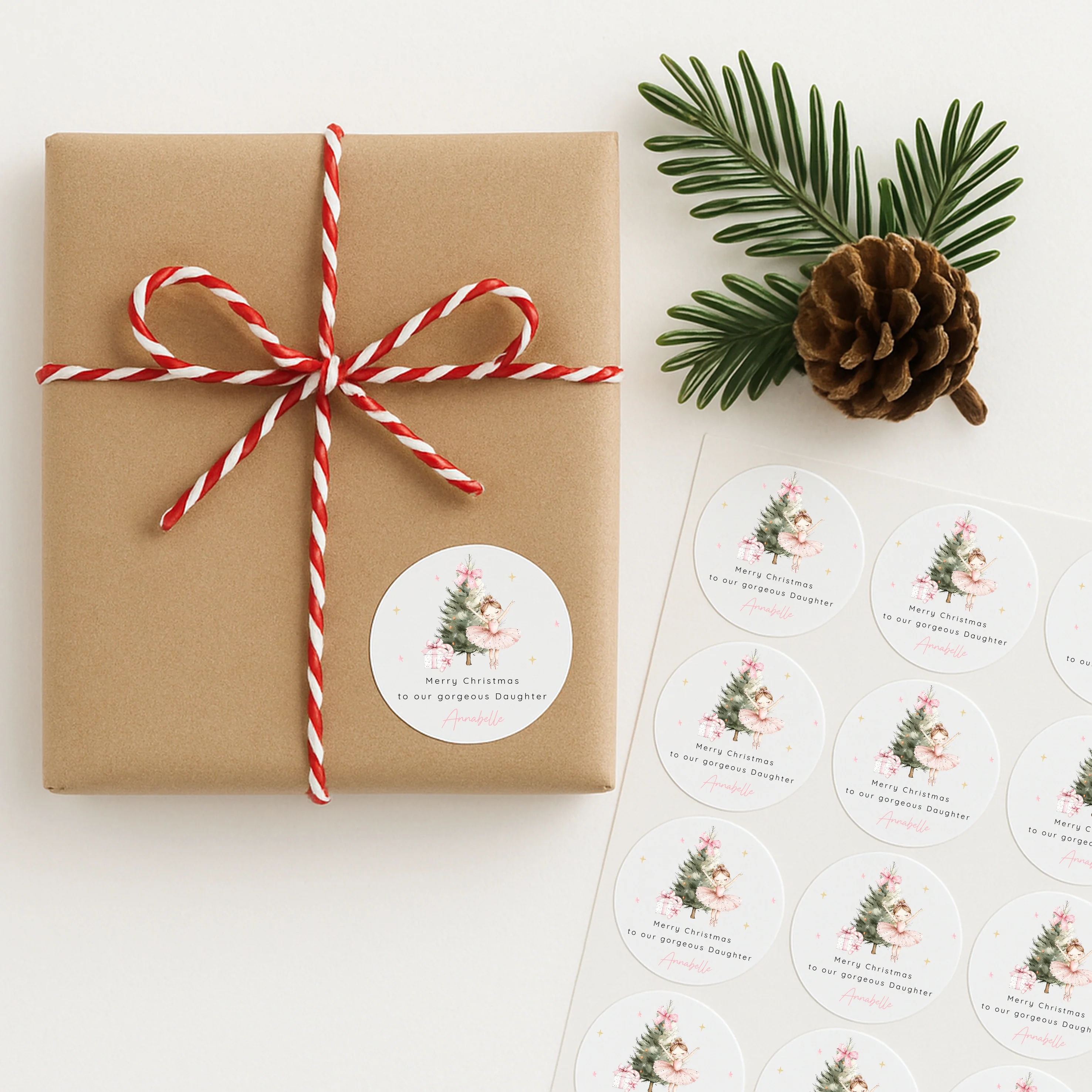 Personalised Pink Ballerina Christmas Stickers - Image 2