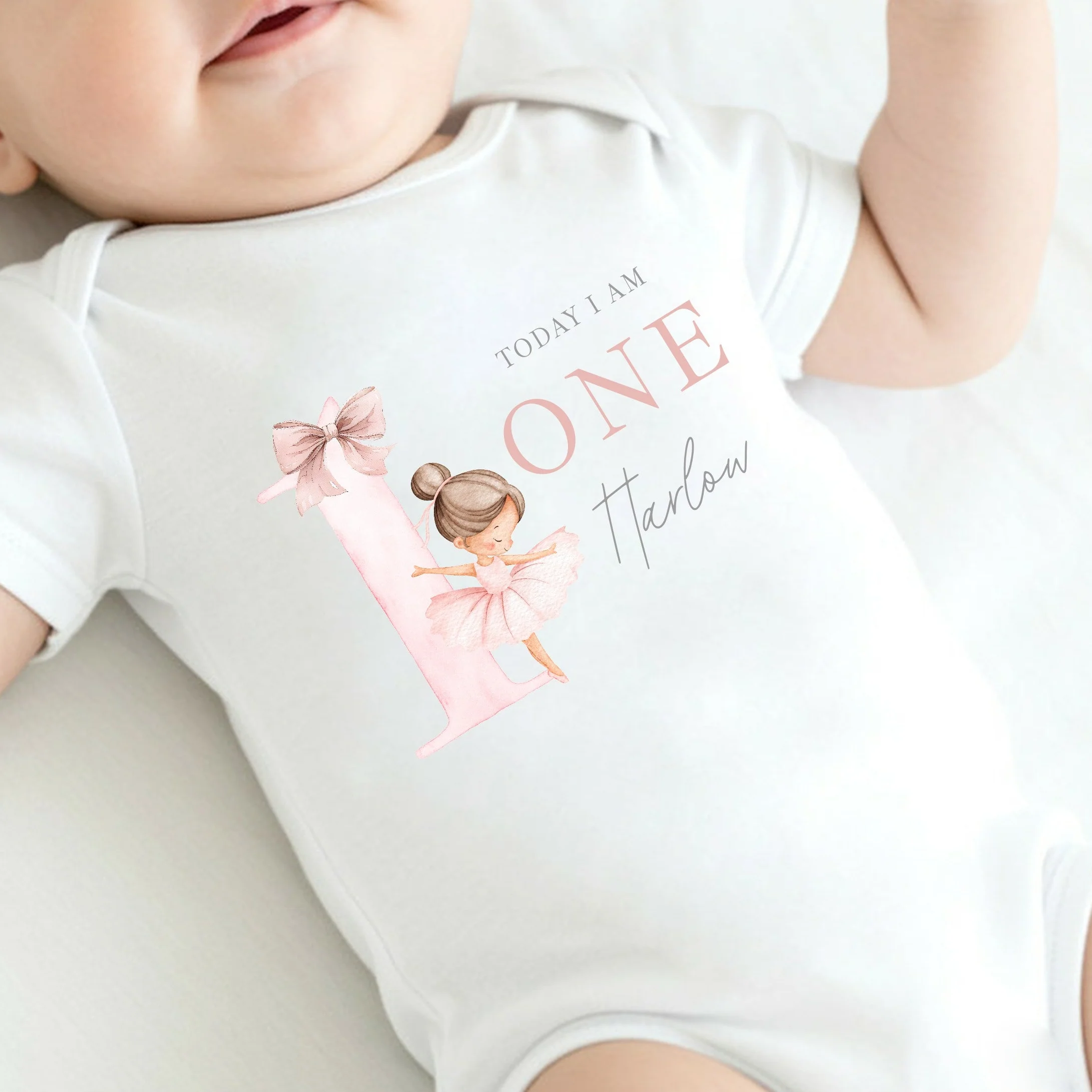 Personalised Pink Ballerina Today I Am One First Birthday Vest