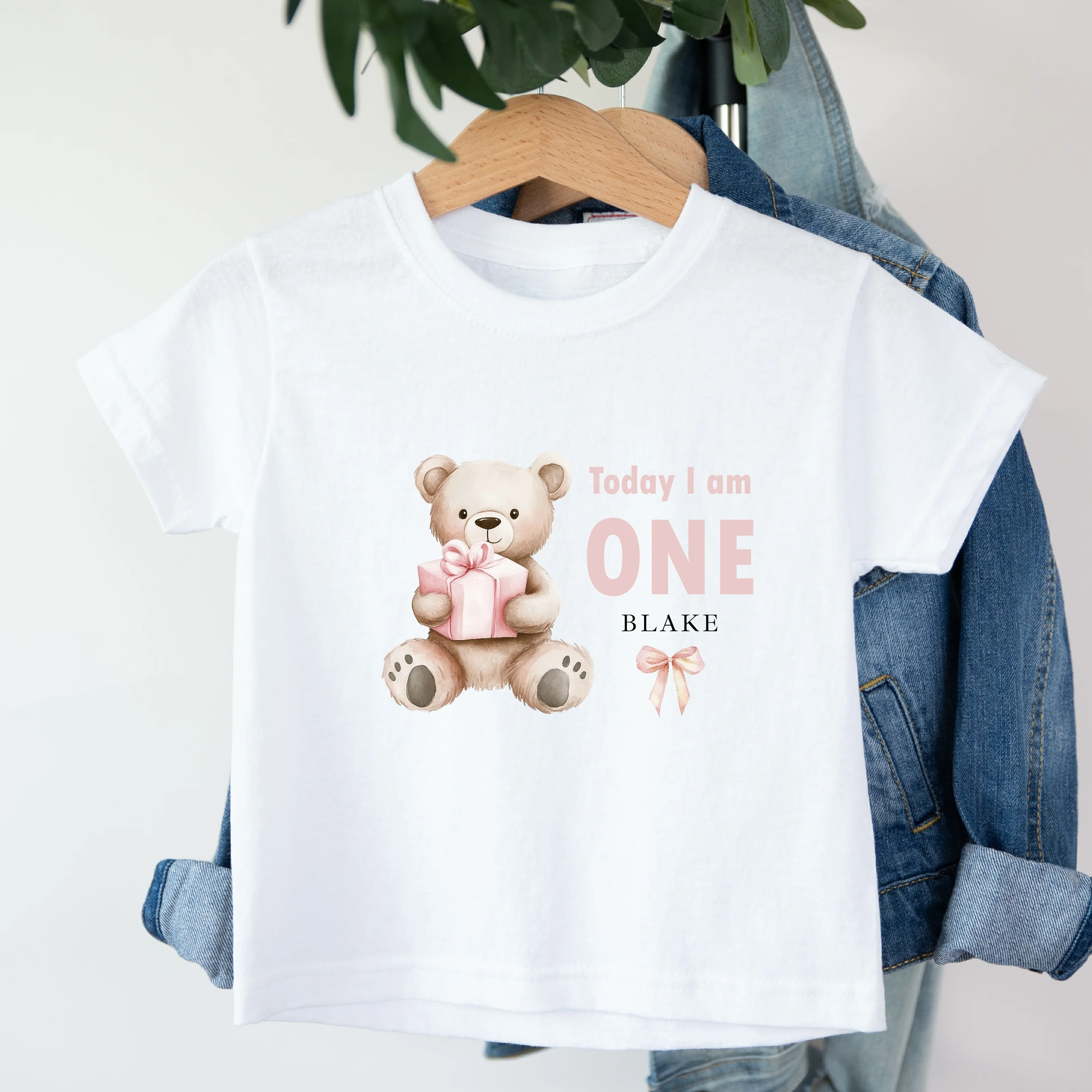 Personalised Pink Bear Any Age Birthday T-Shirt - Image 2