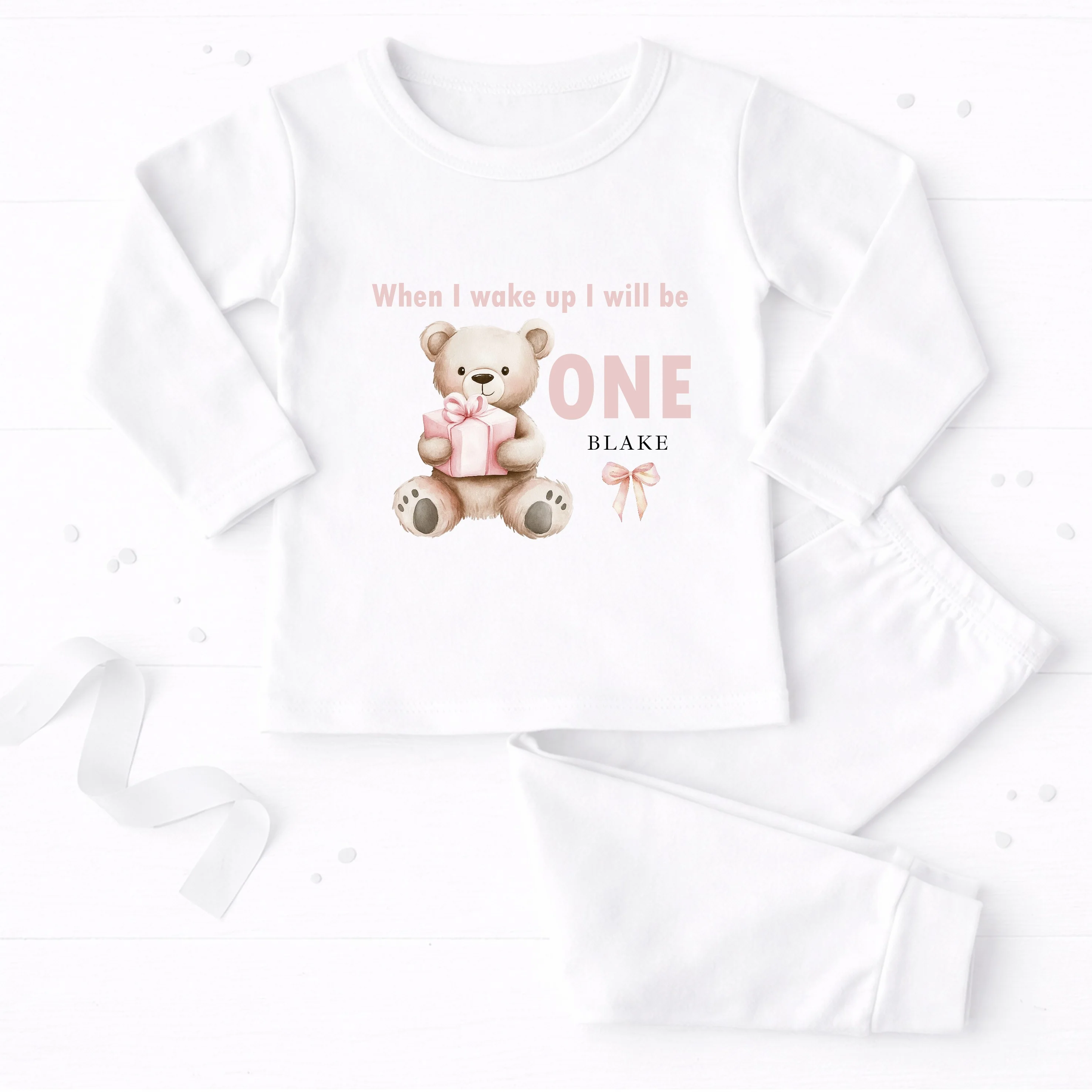 Personalised Pink Bear First Birthday Pyjamas - Image 2