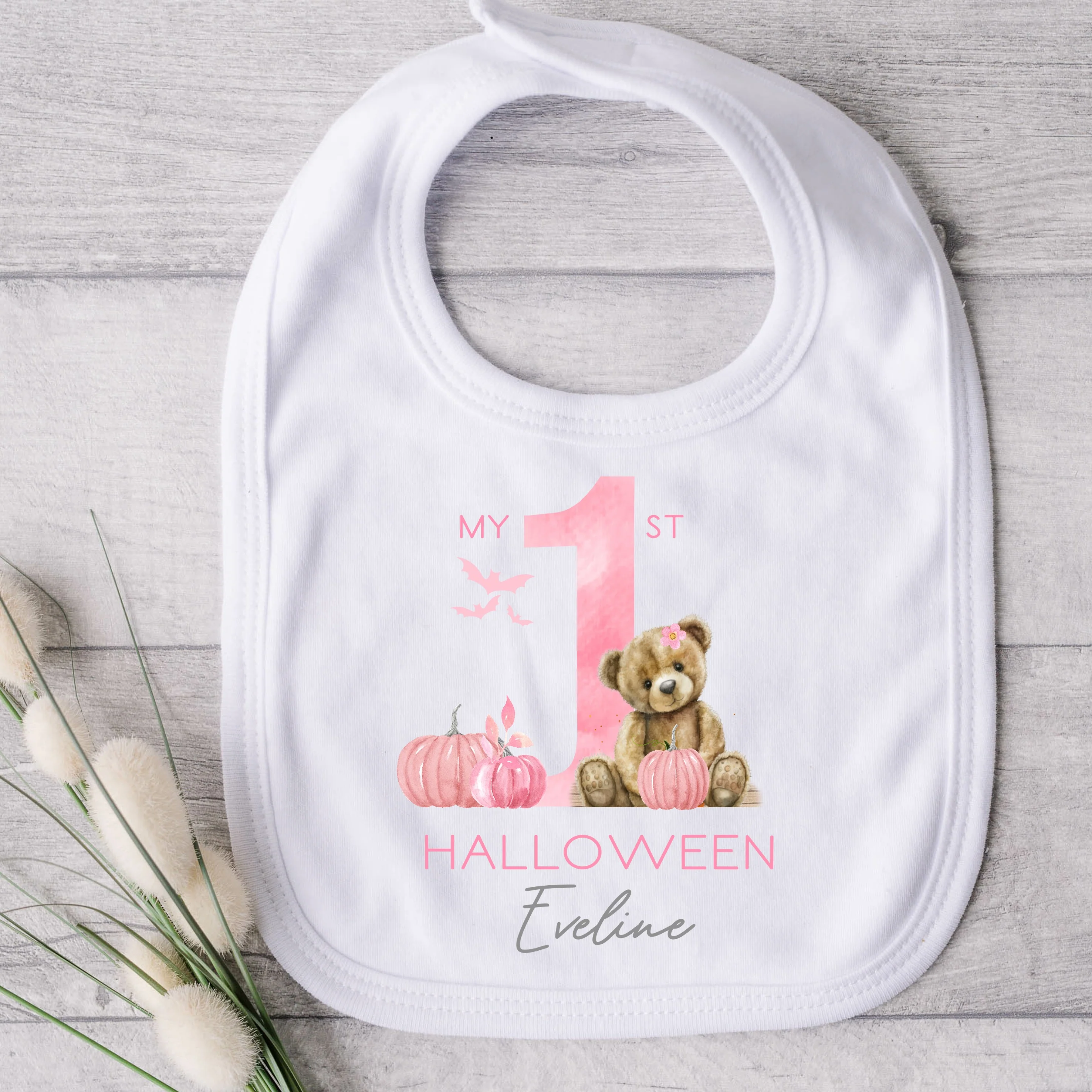 Personalised Pink Bear First Halloween Babygrow/Vest/Bibs - Image 3