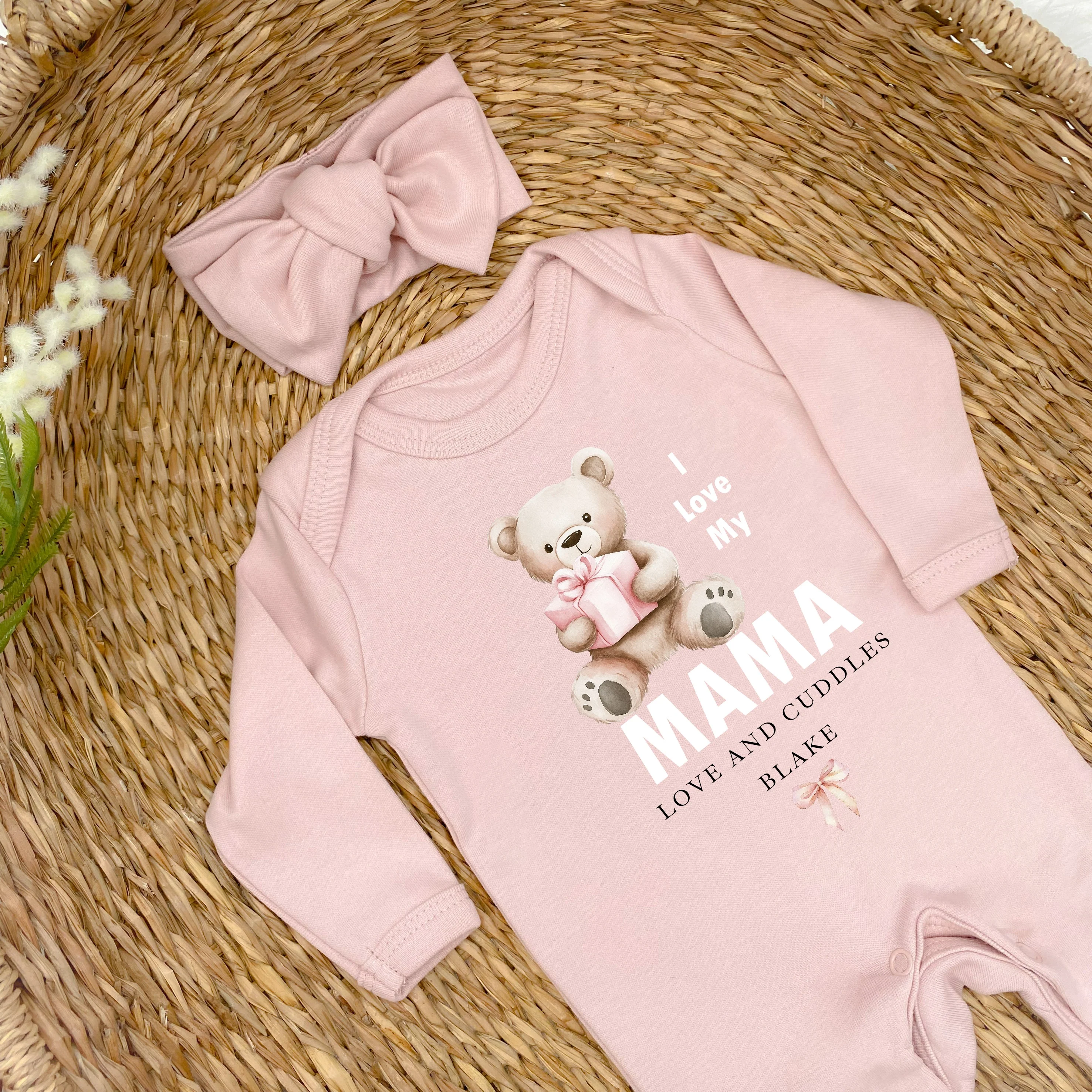 Personalised Pink Bear I Love My Mama Baby Grow, Vest or Bib - Image 6