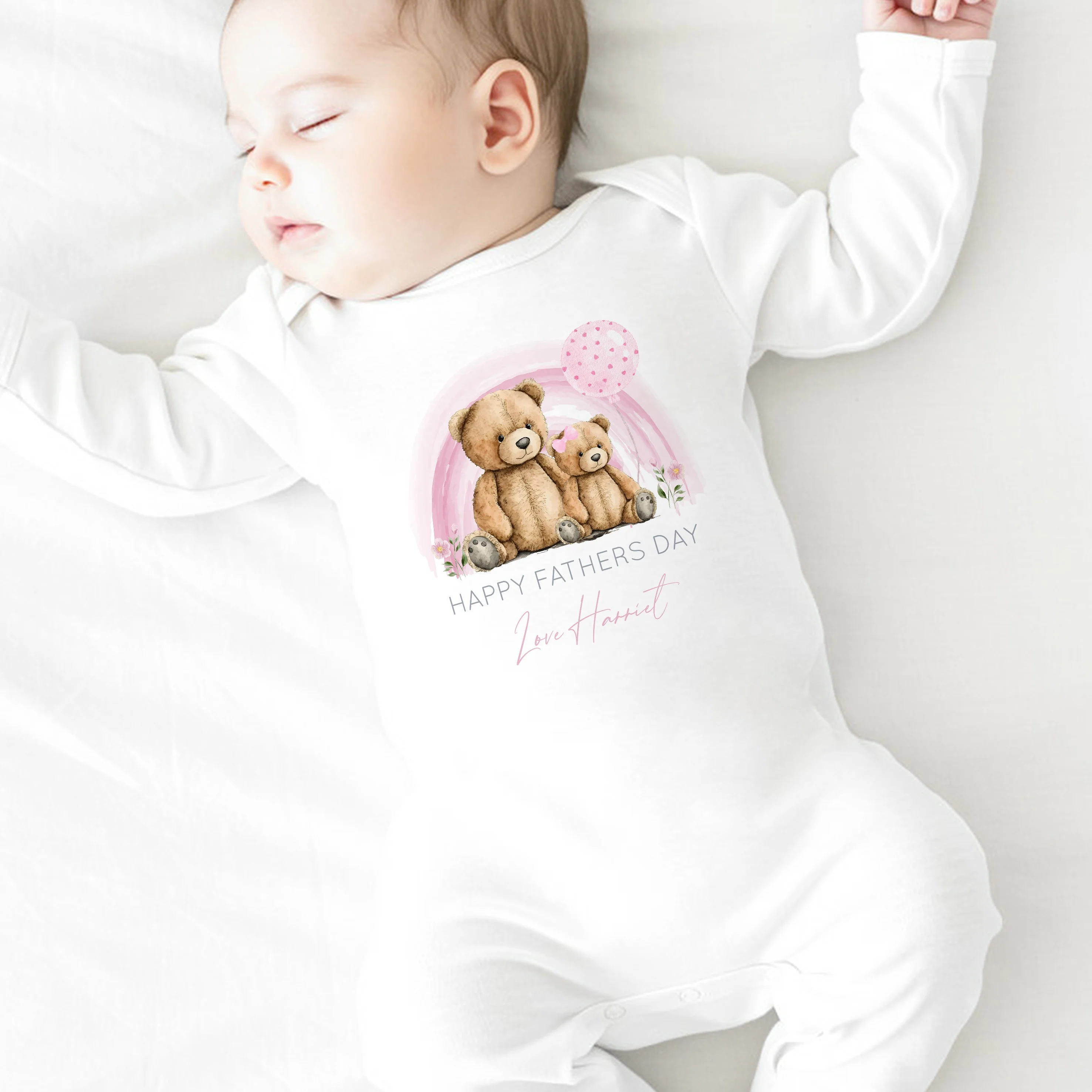 Personalised Pink Bear Rainbow Happy Father's Day Baby Grow or Vest - Image 5