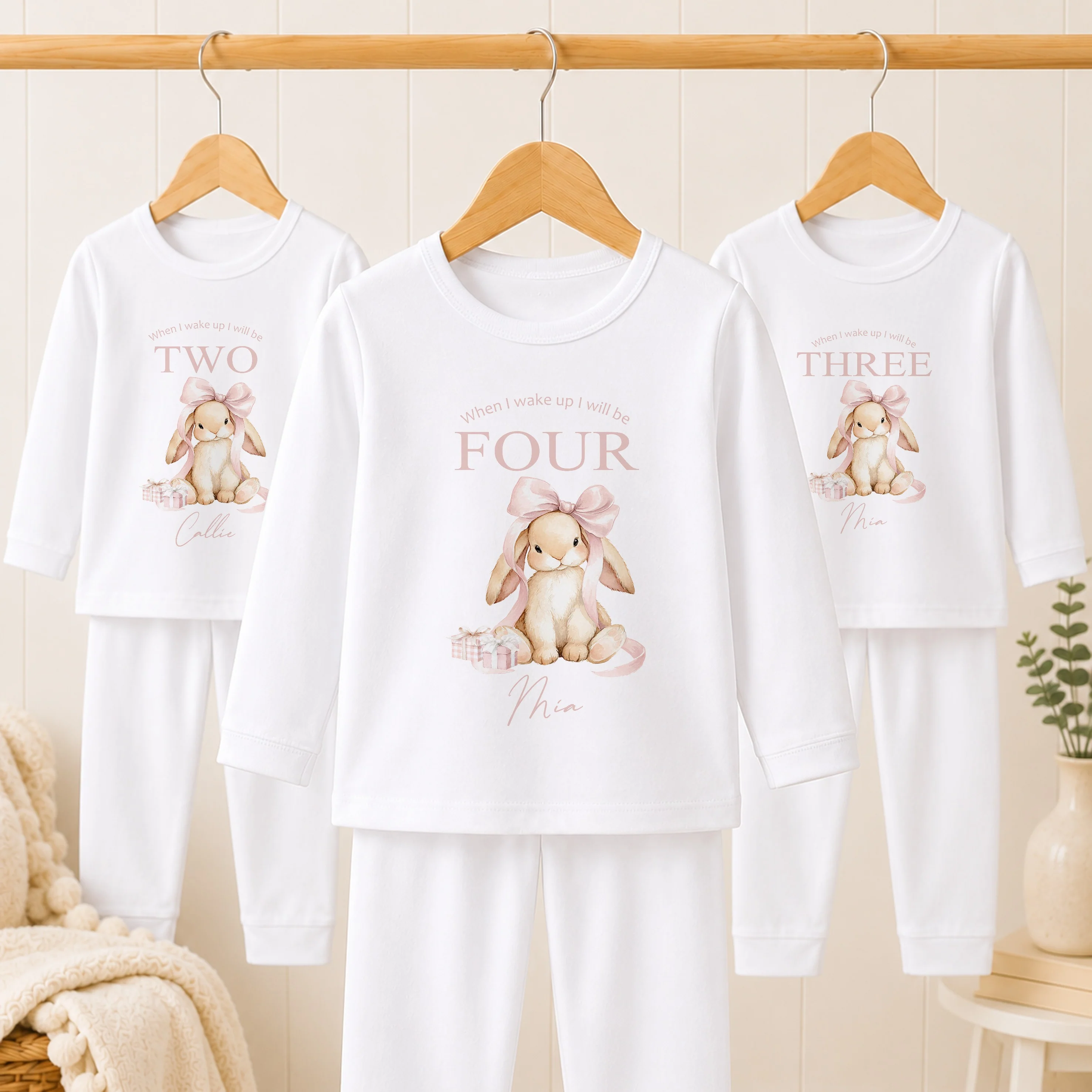 Personalised Pink Bow Bunny Any Age Birthday Pyjamas - Image 3