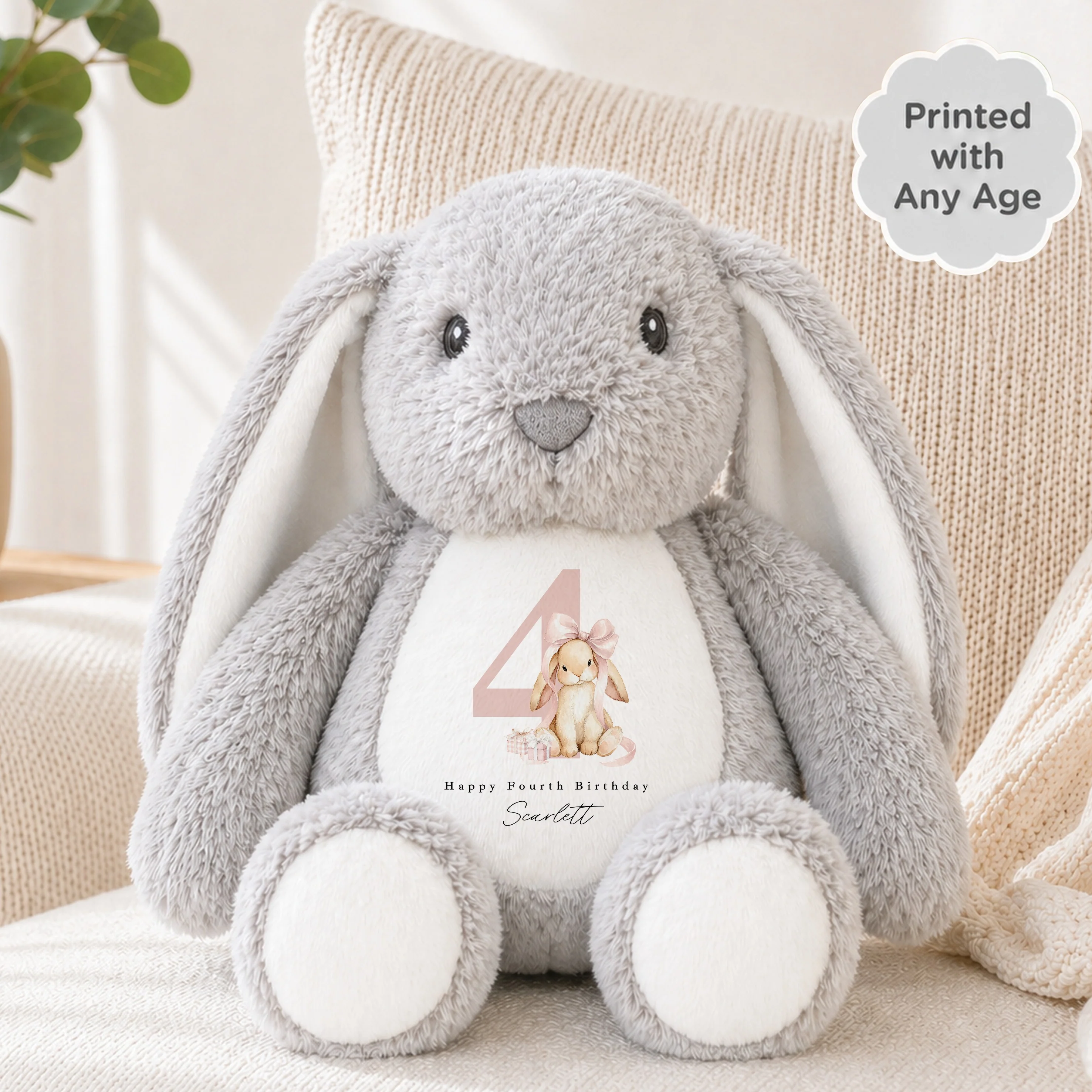 Personalised Pink Bow Bunny Any Age Birthday Teddy - Image 2