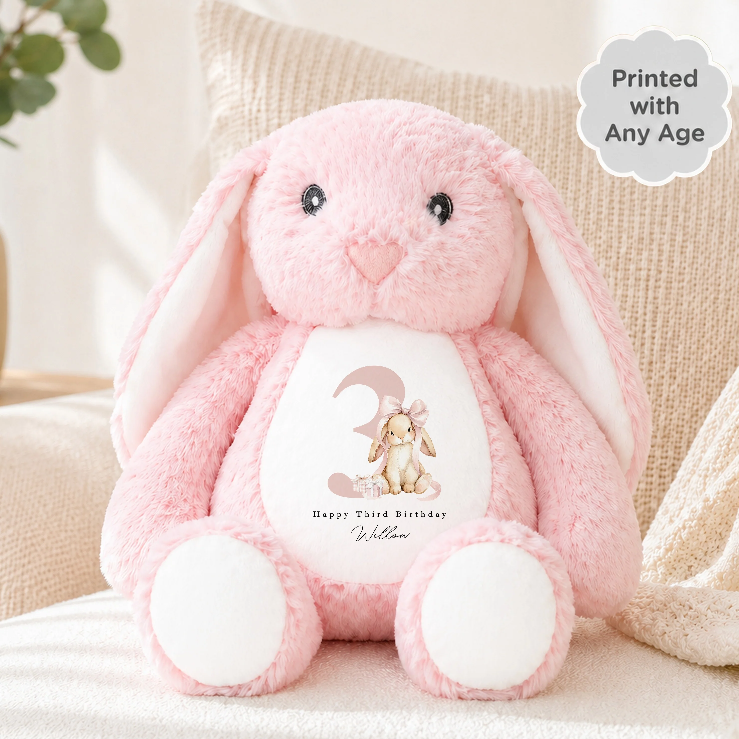 Personalised Pink Bow Bunny Any Age Birthday Teddy - Image 4