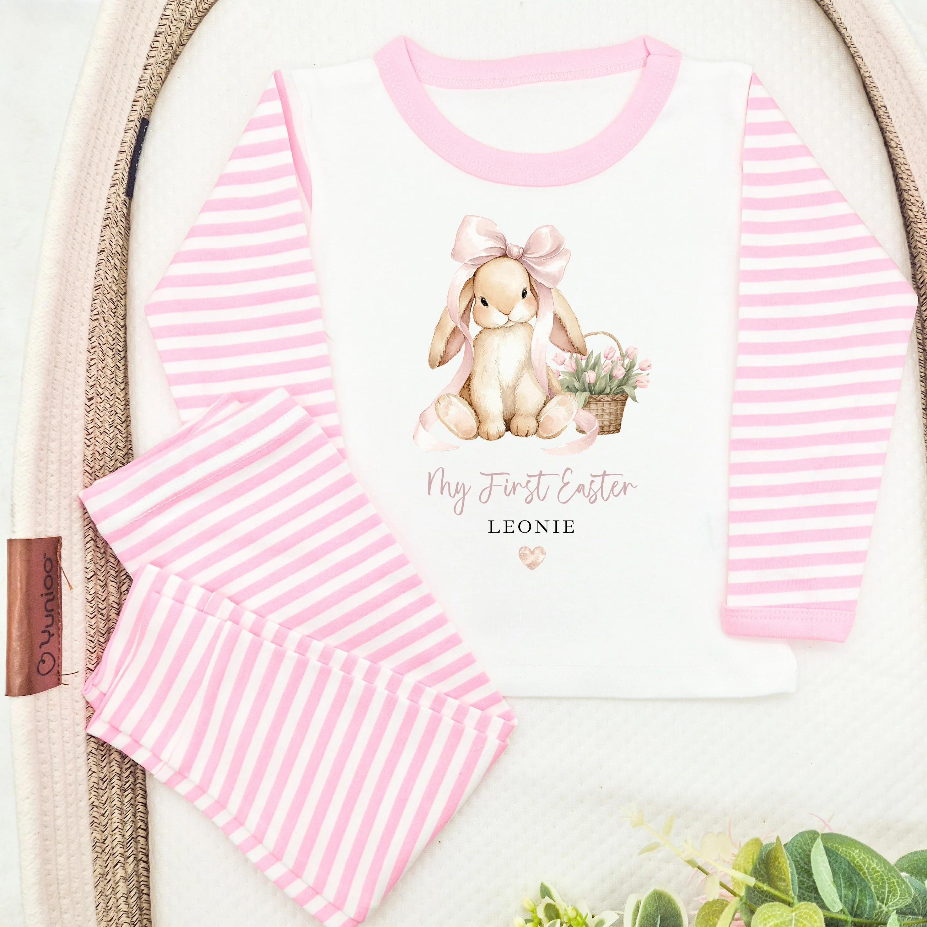 Personalised Pink Bow Bunny My First Easter Pyjamas - Image 2
