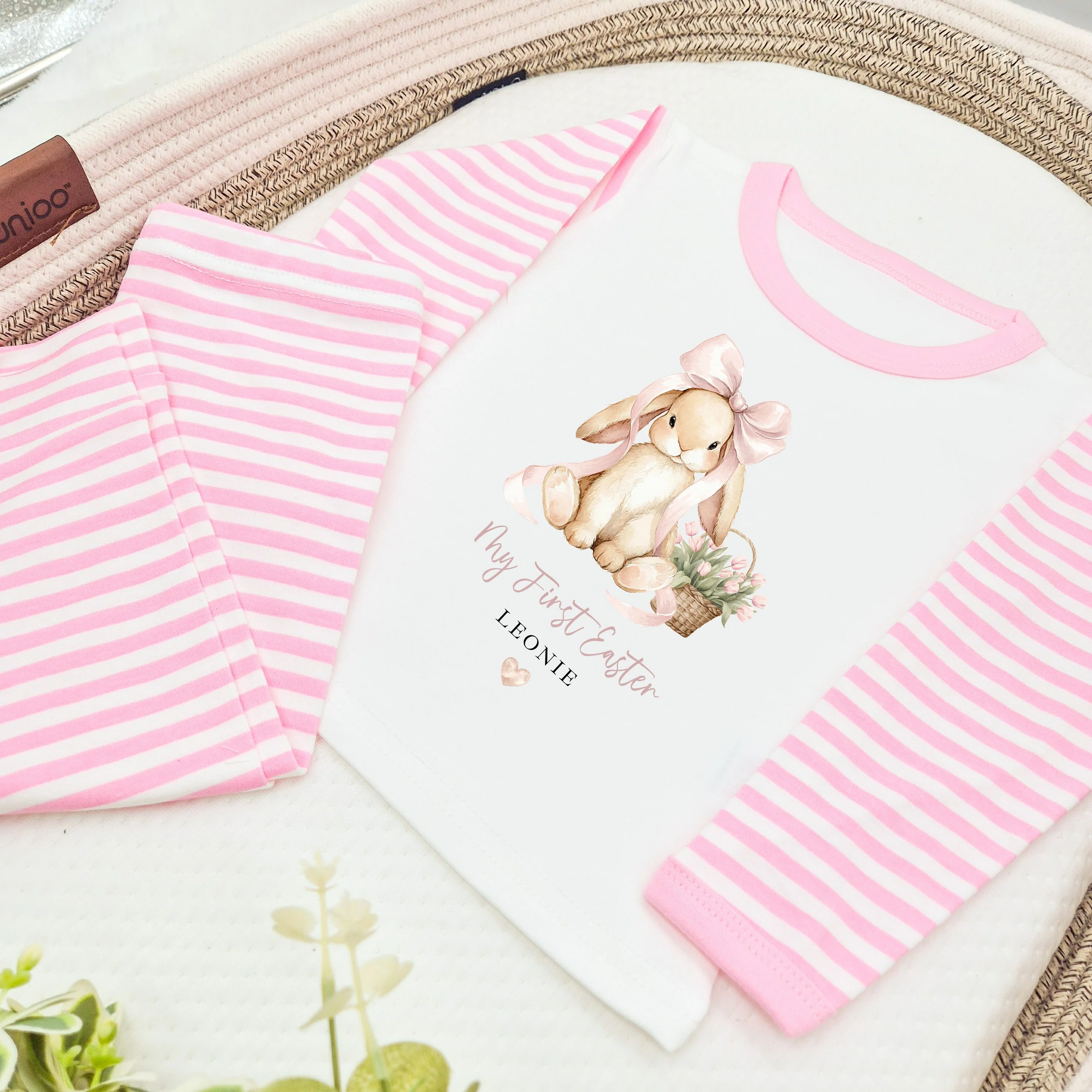 Personalised Pink Bow Bunny My First Easter Pyjamas - Image 3
