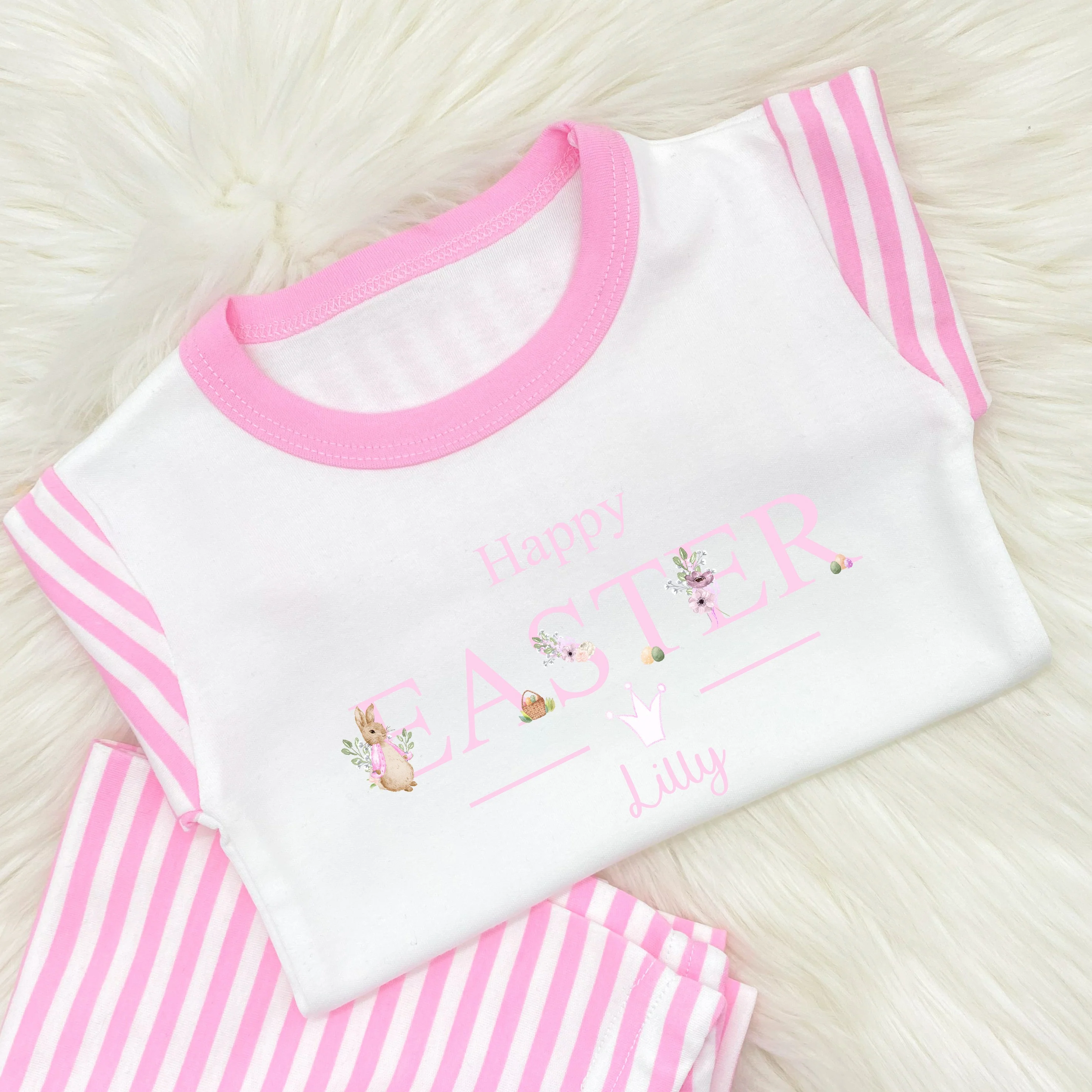 Personalised Pink Bunny Happy Easter Pyjamas - Image 3