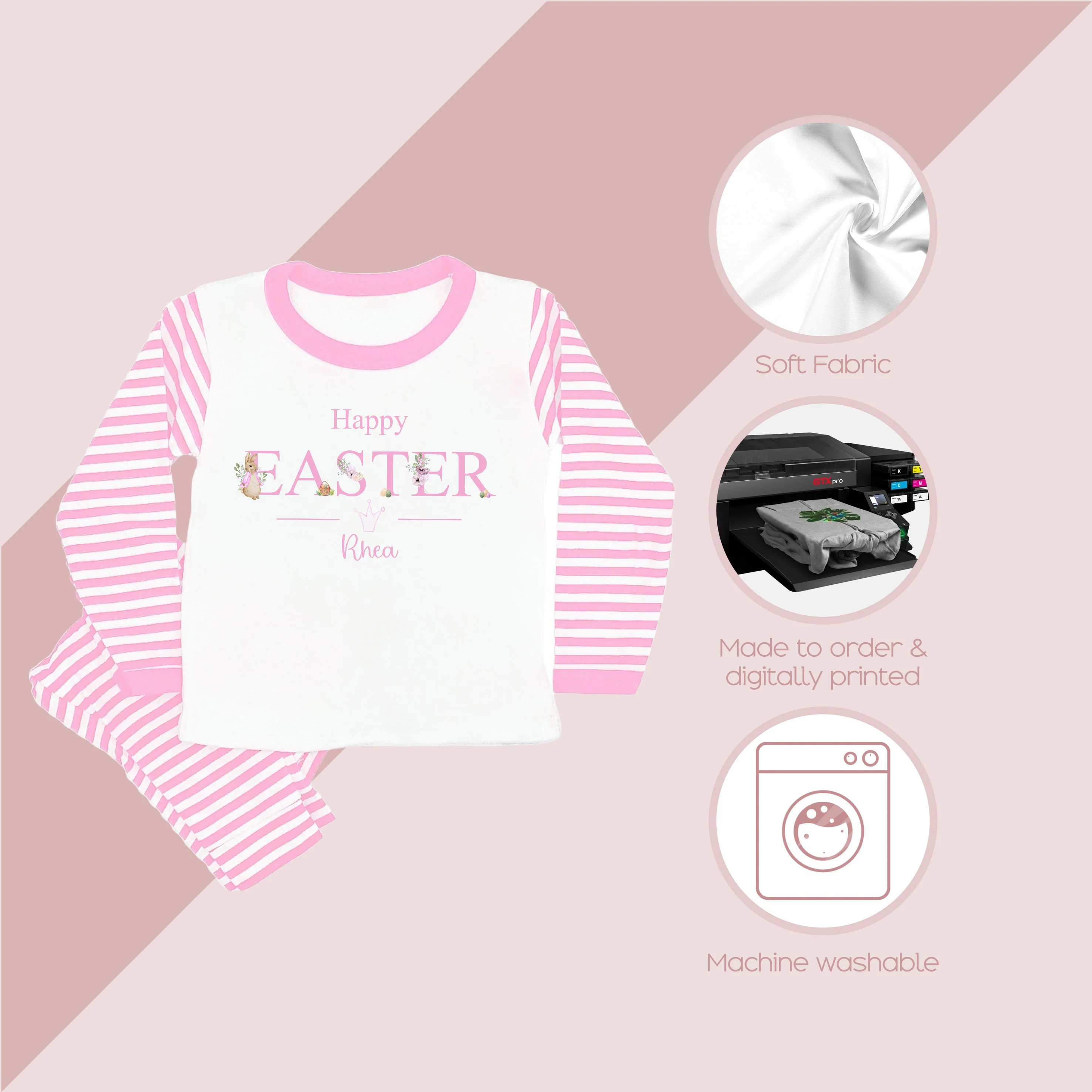 Personalised Pink Bunny Happy Easter Pyjamas - Image 4