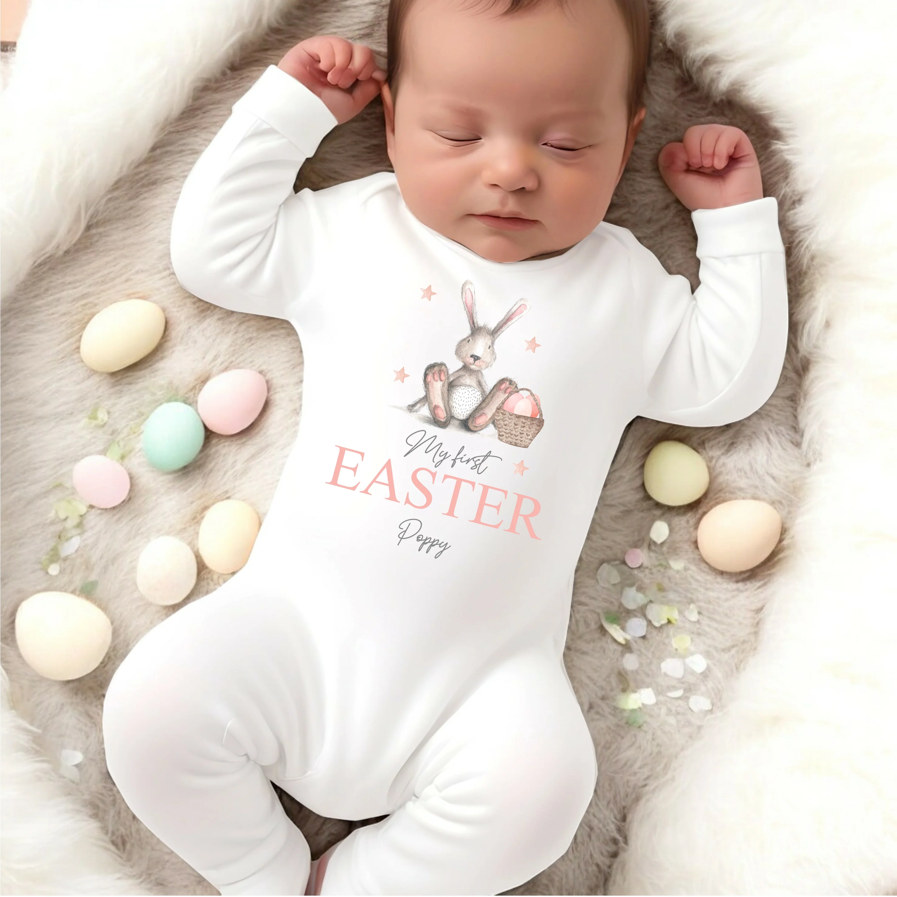 Personalised Pink Bunny My First Easter Babygrow/Vest - Image 2
