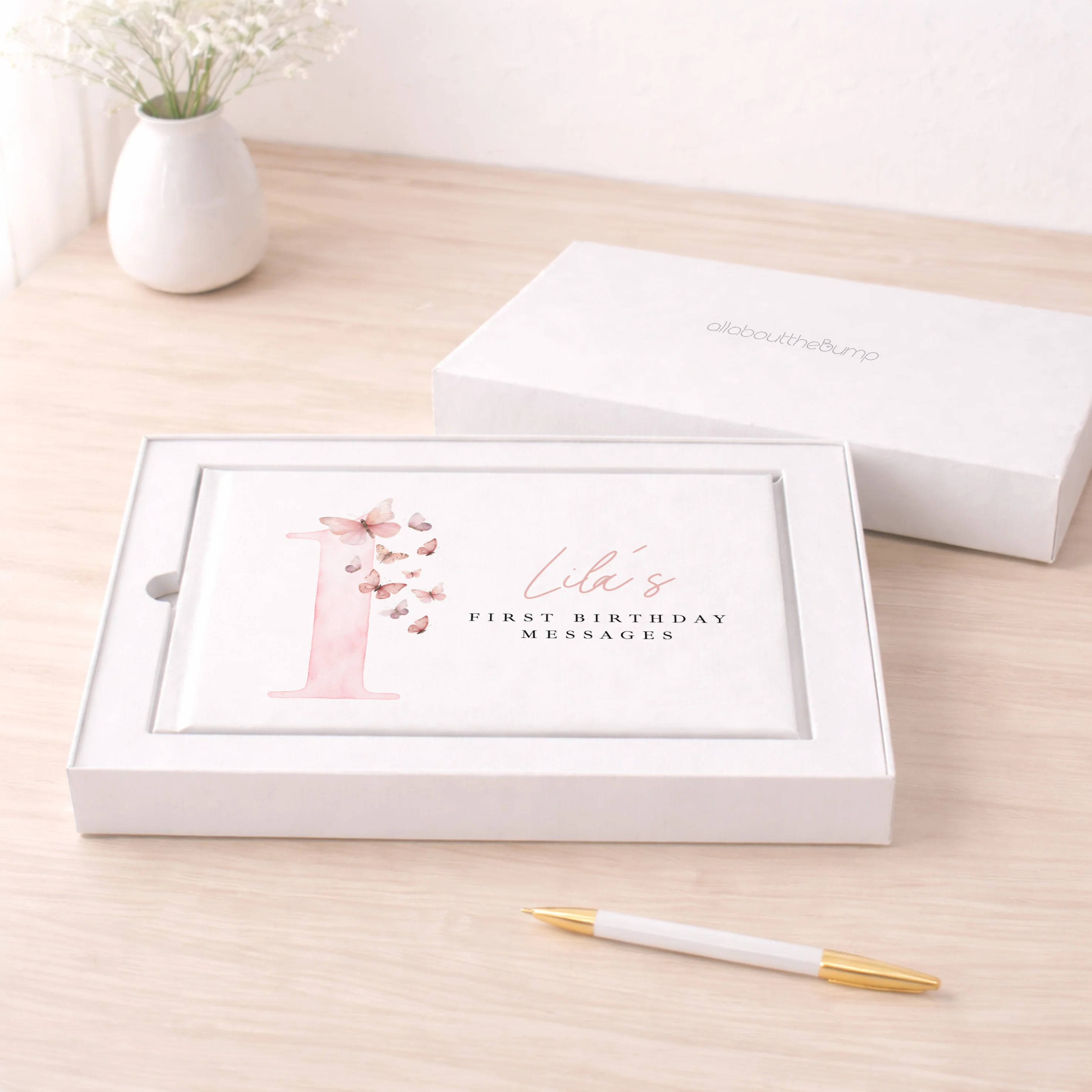 Personalised Pink Butterfly First Birthday Guest Book - Image 3