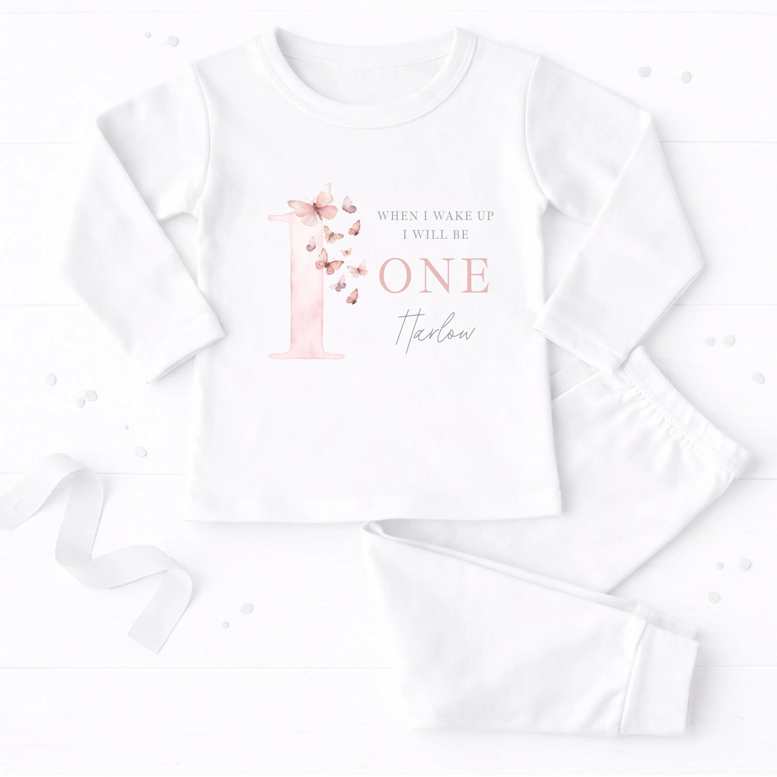 Personalised Pink Butterfly First Birthday Pyjamas - Image 4
