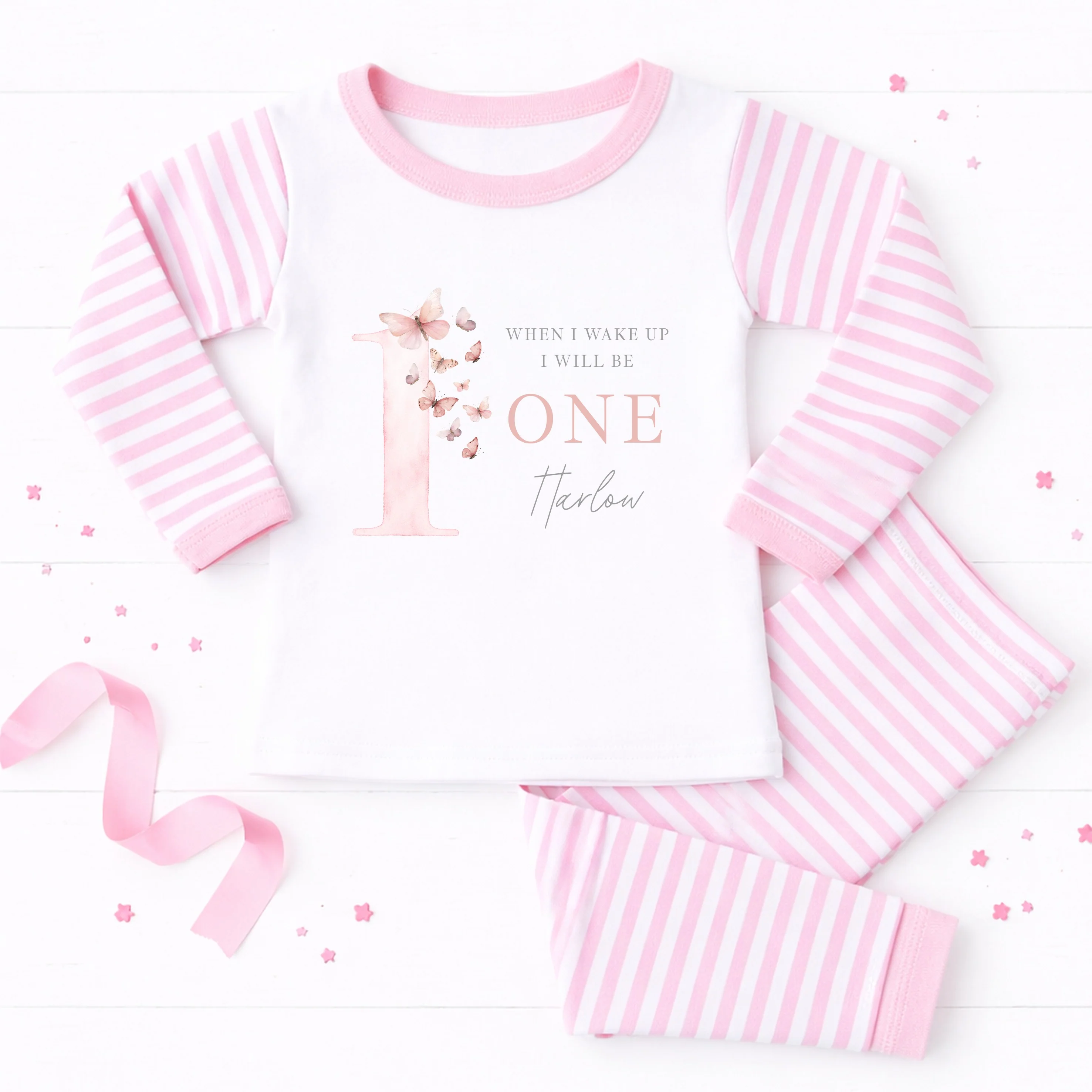 Personalised Pink Butterfly First Birthday Pyjamas - Image 5