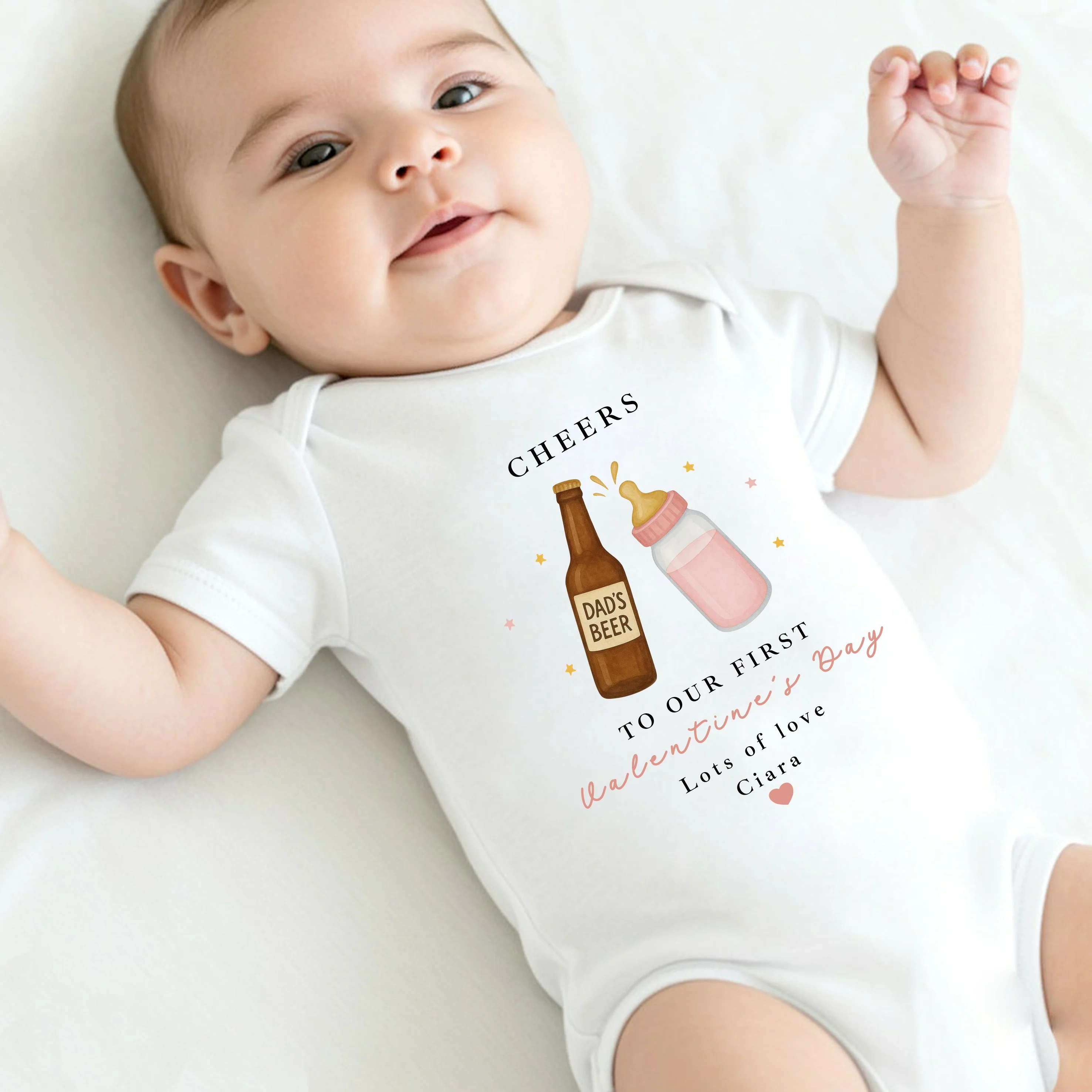Personalised Pink Cheers Our First Valentines Day Baby Grow, Vest or Bib - Image 5