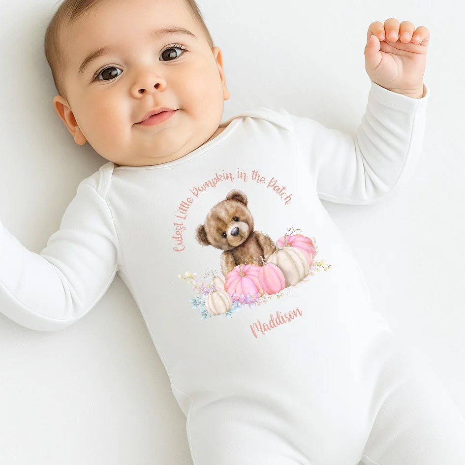 Personalised Pink Cutest Pumpkin Babygrow/Vest/Bib