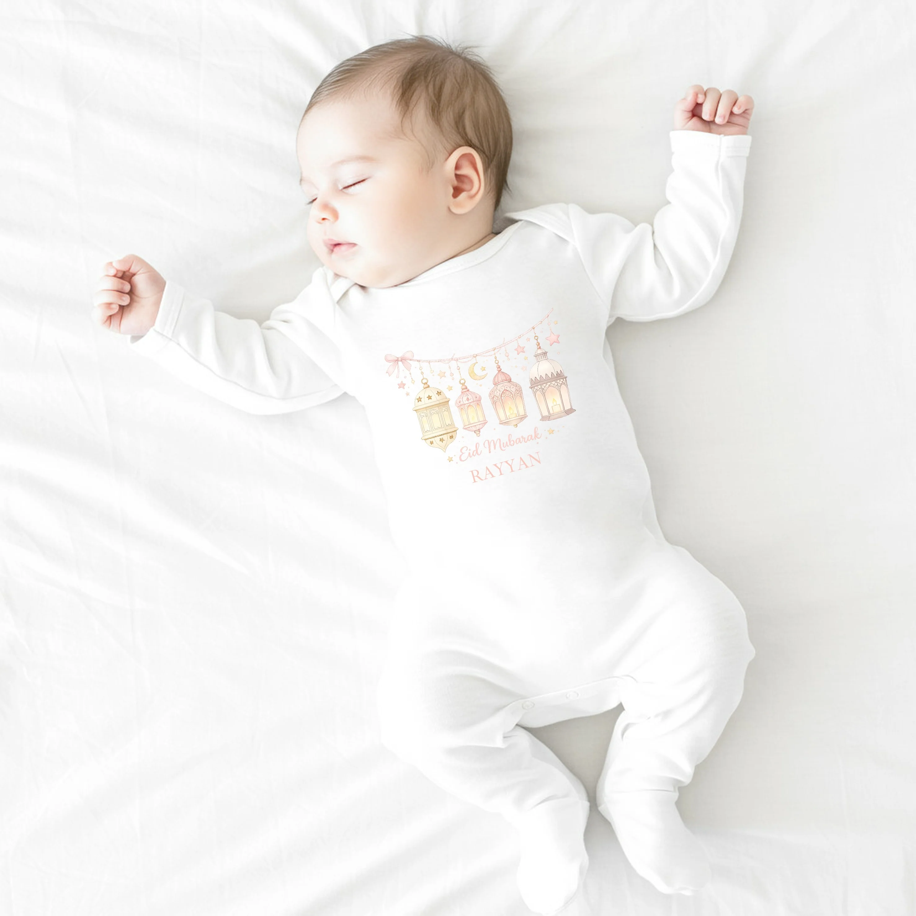 Personalised Pink Eid Mubarak Baby Grow, Vest or Bib - Image 2