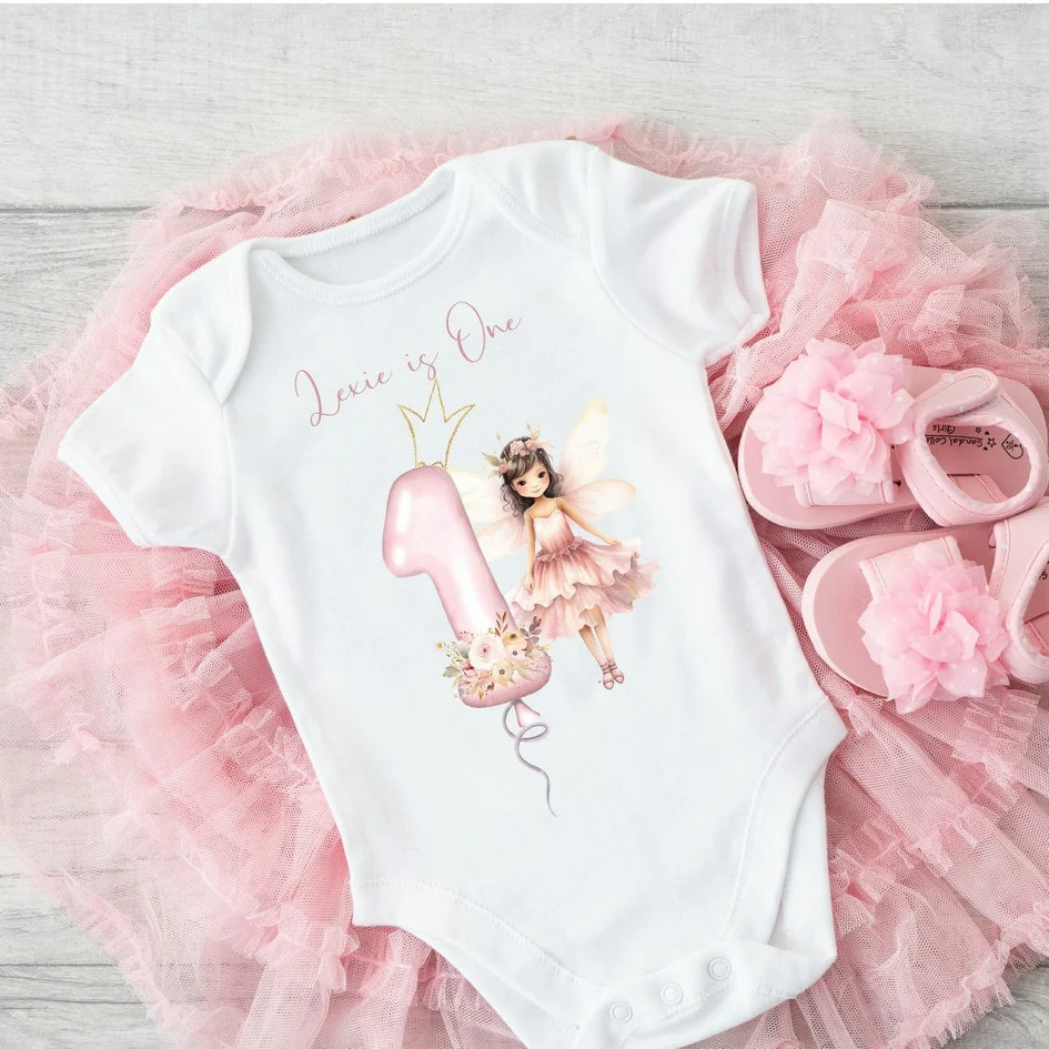 Personalised Pink Fairy Balloon First Birthday Vest - Image 2
