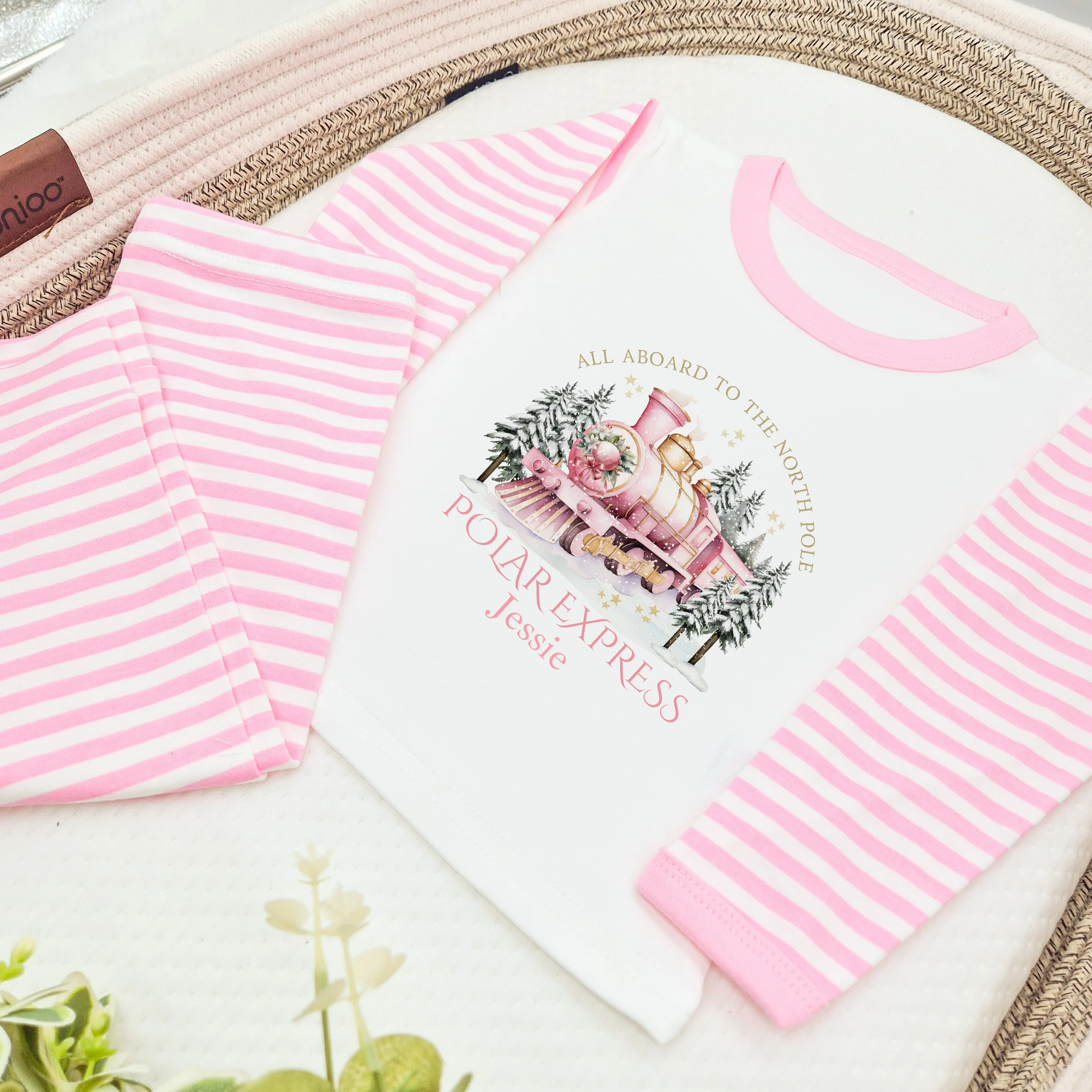 Personalised Pink Festive Train Christmas Pyjamas - Image 3