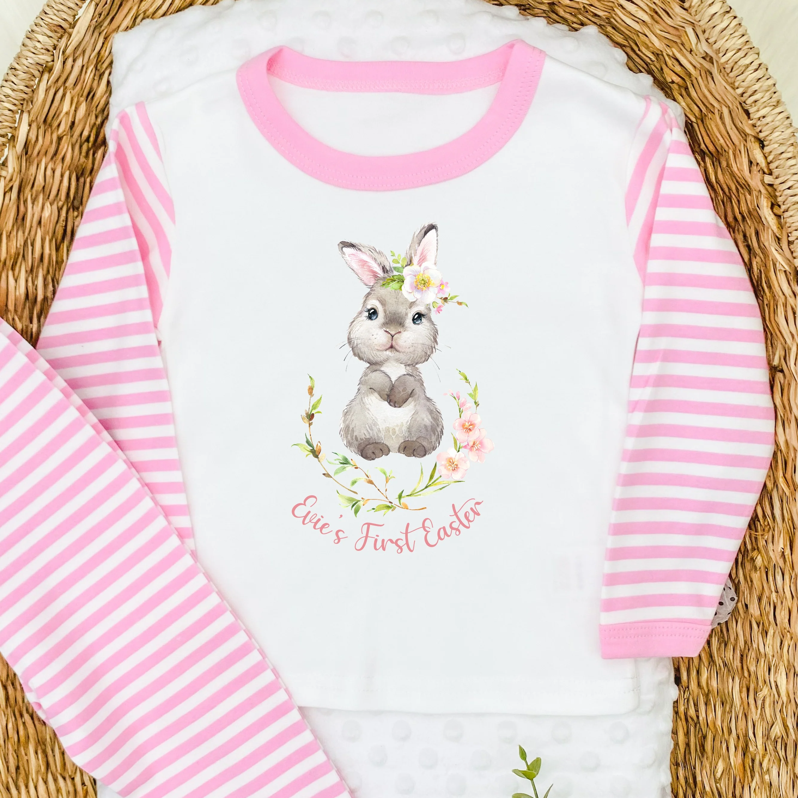 Personalised Pink Floral Bunny My First Easter Pyjamas - Image 3