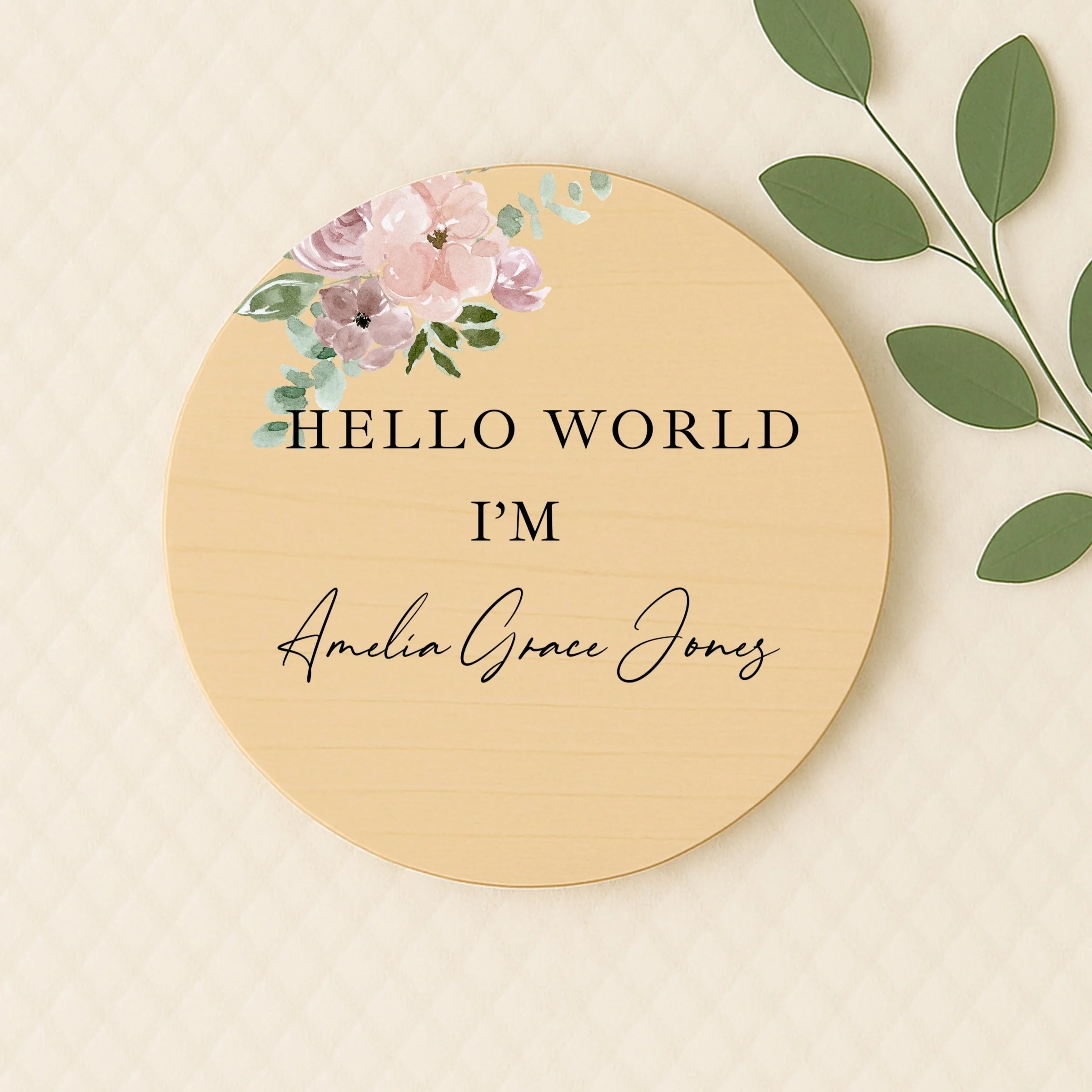 Personalised Pink Floral Wooden Announcement Plaque