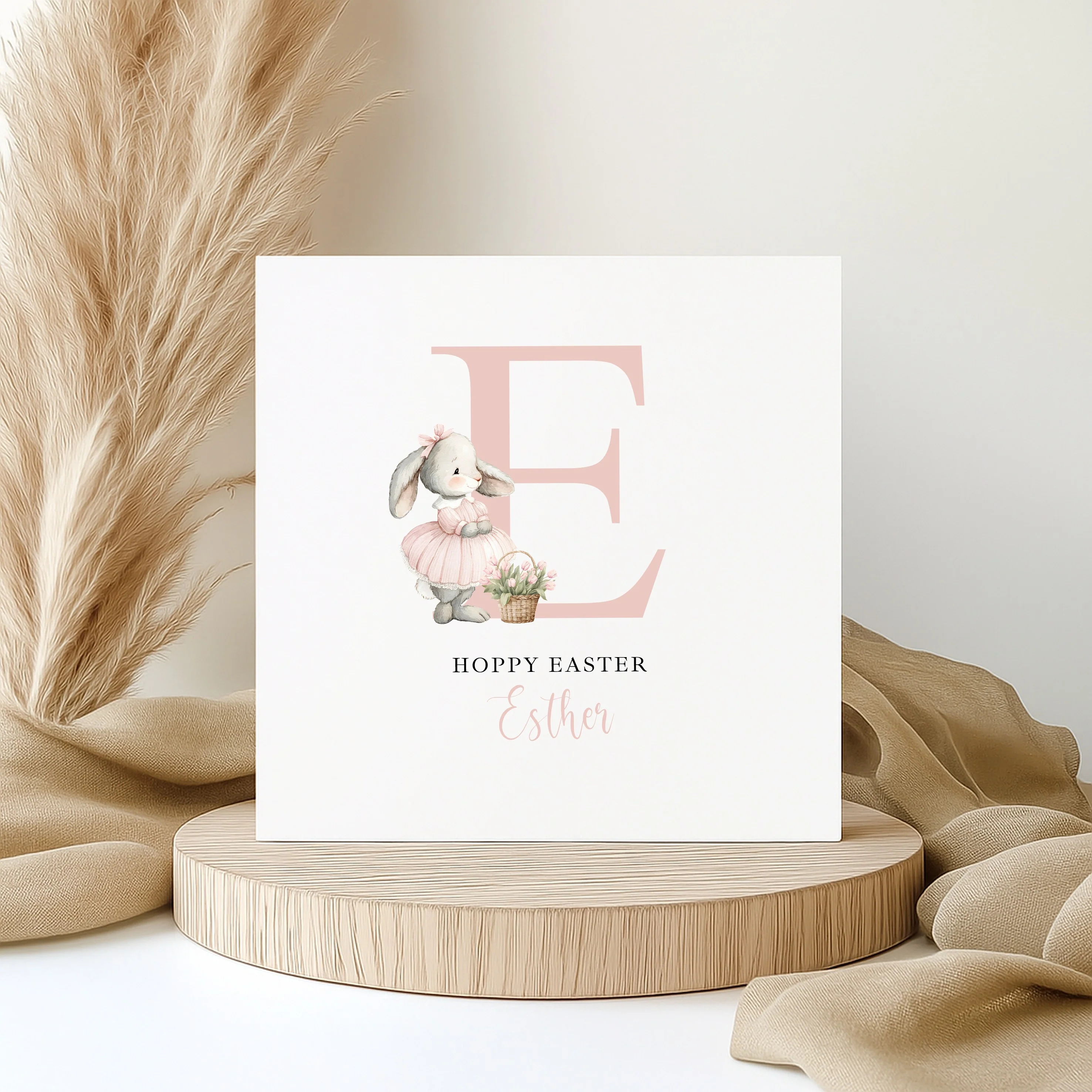 Personalised Pink Initial Bunny Hoppy Easter Card - Image 3