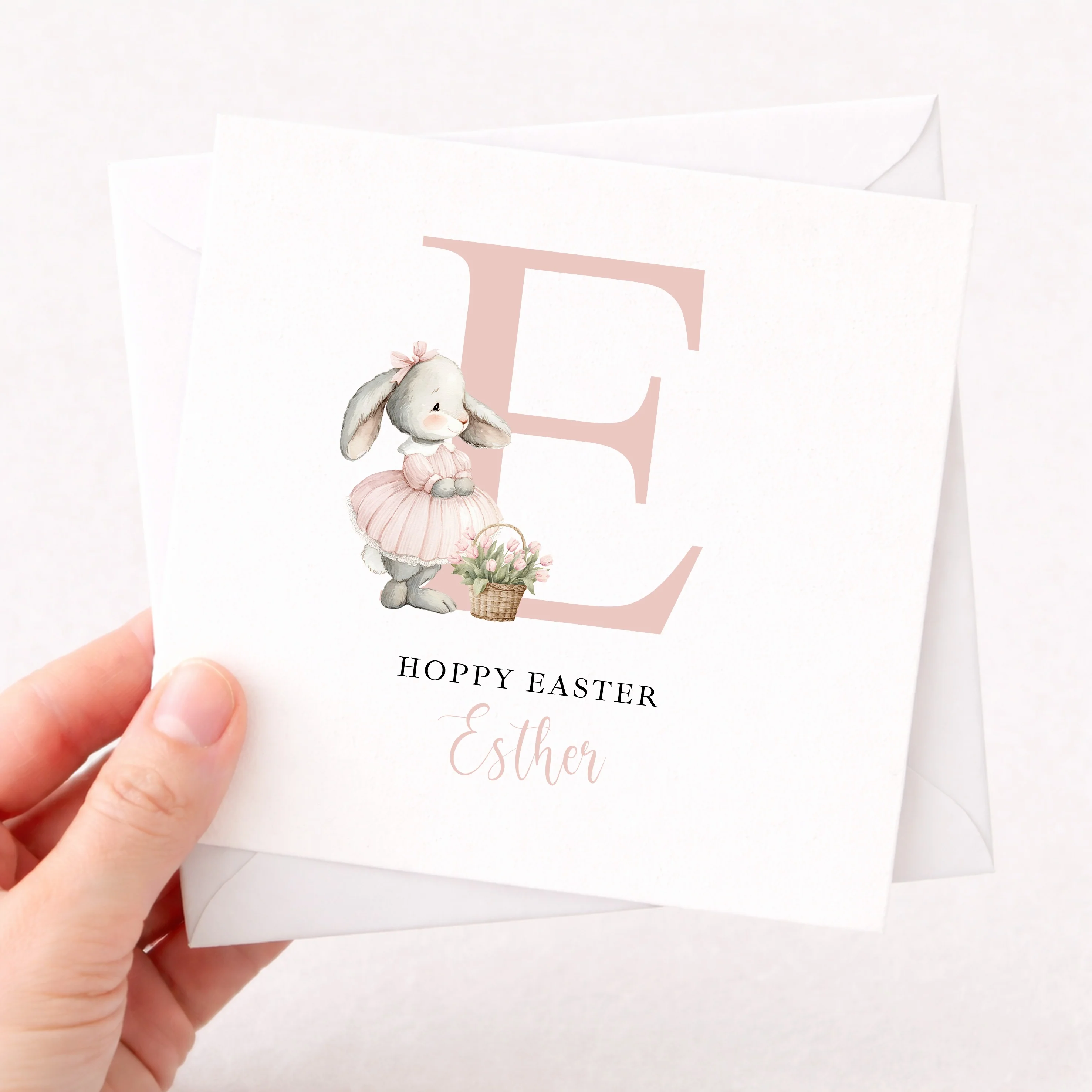 Personalised Pink Initial Bunny Hoppy Easter Card - Image 4