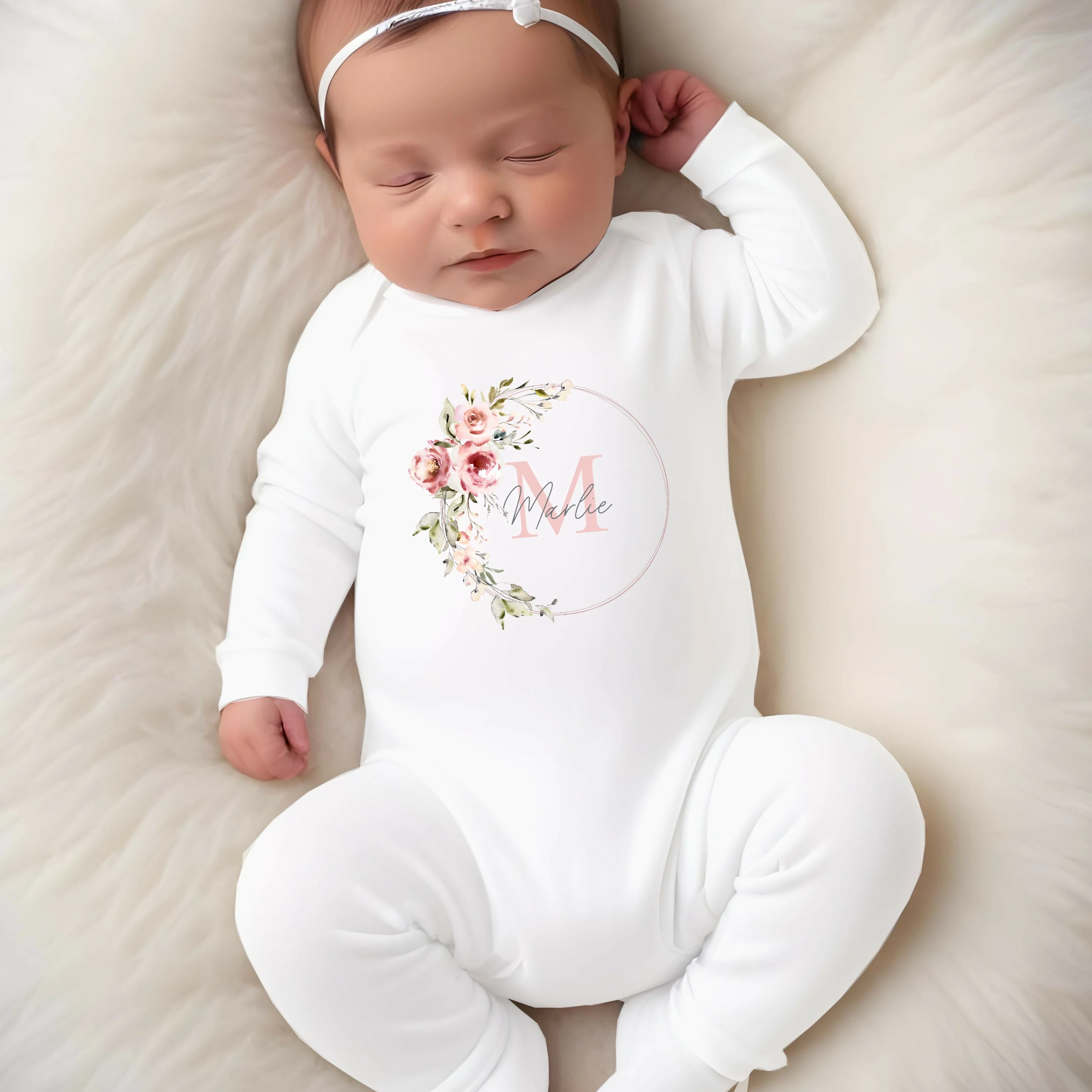 Personalised Pink Initial Wreath Babygrow/Vest - Image 3