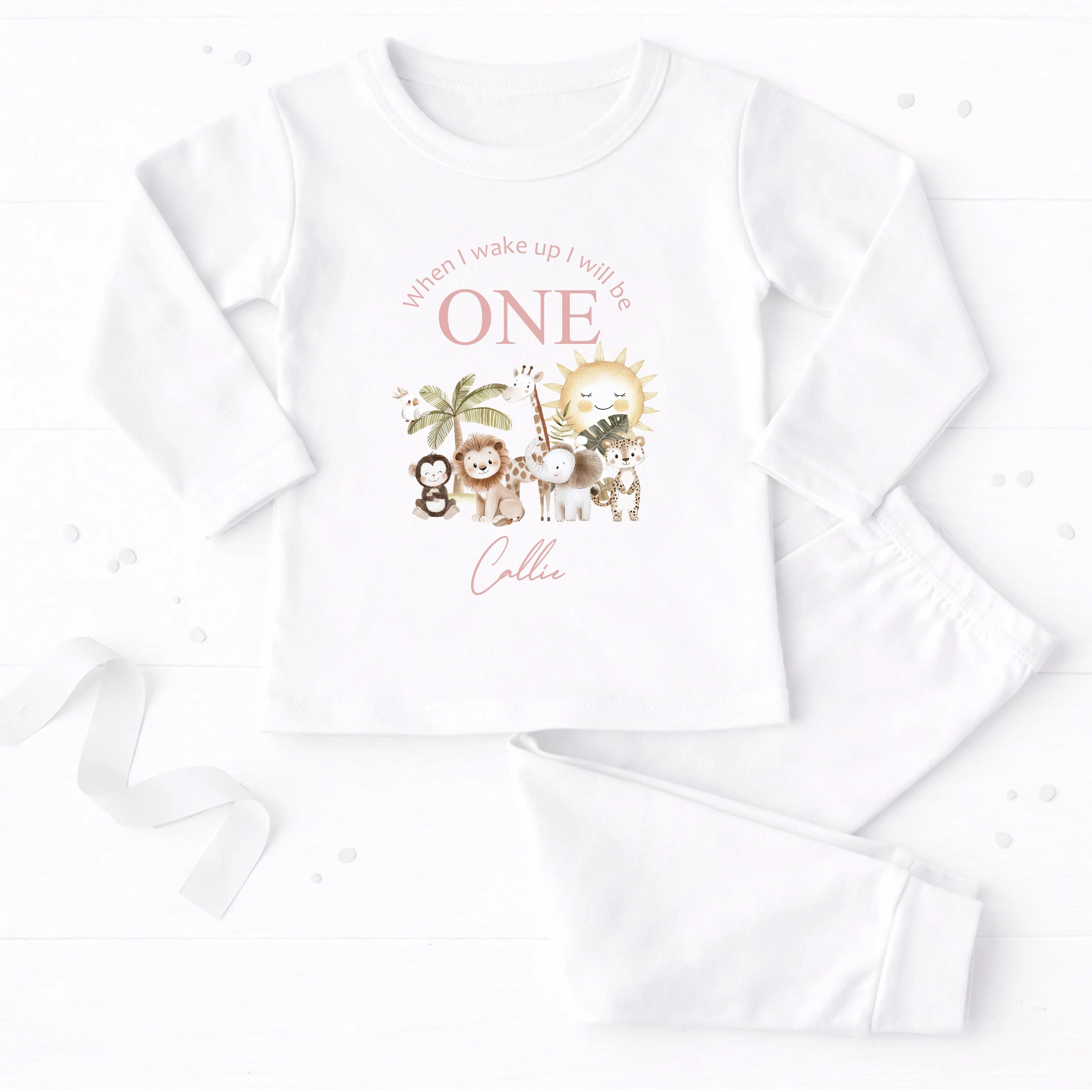 Personalised Pink Jungle First Birthday Pyjamas - Image 2