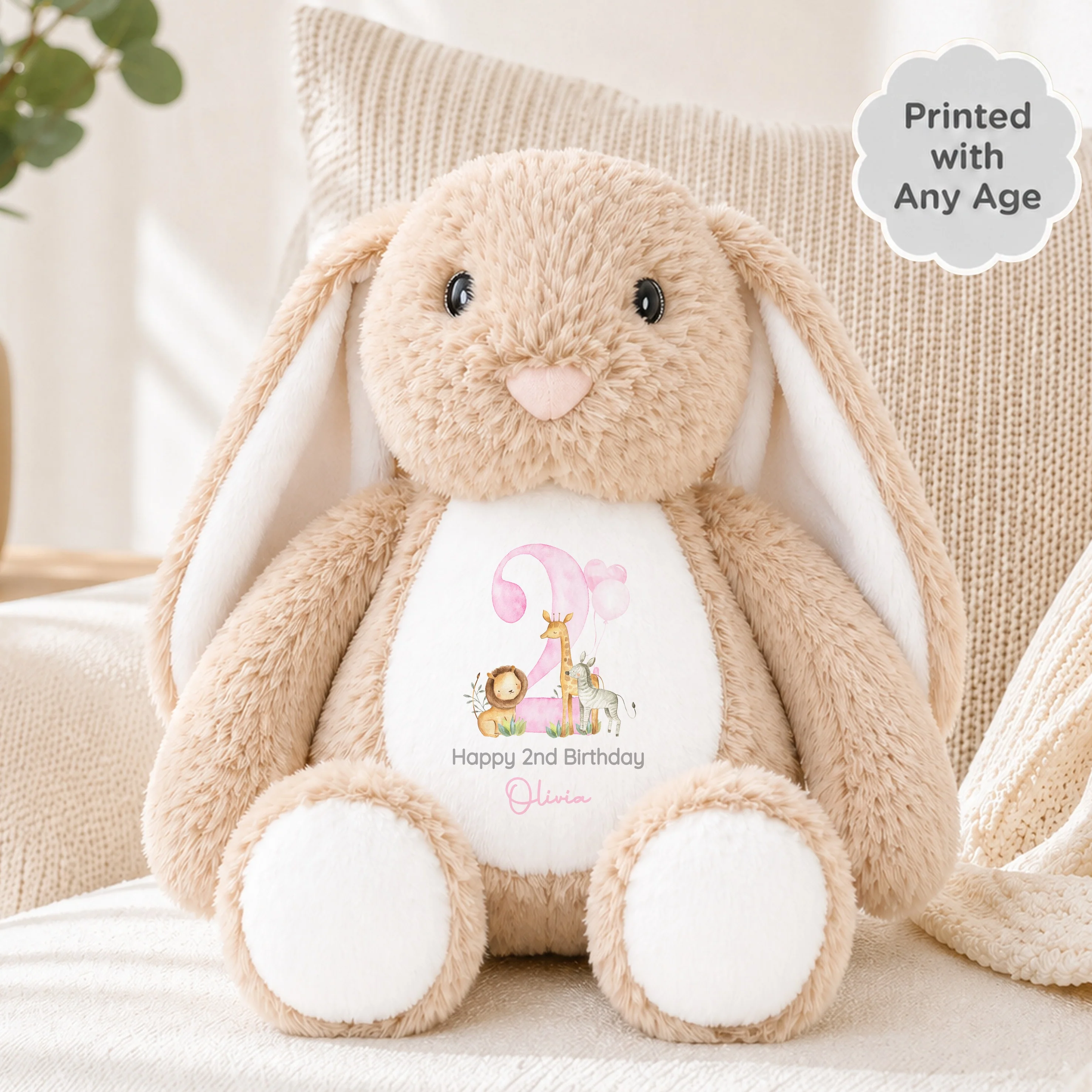 Personalised Pink Jungle Safari Any Age Birthday Rabbit - Image 4