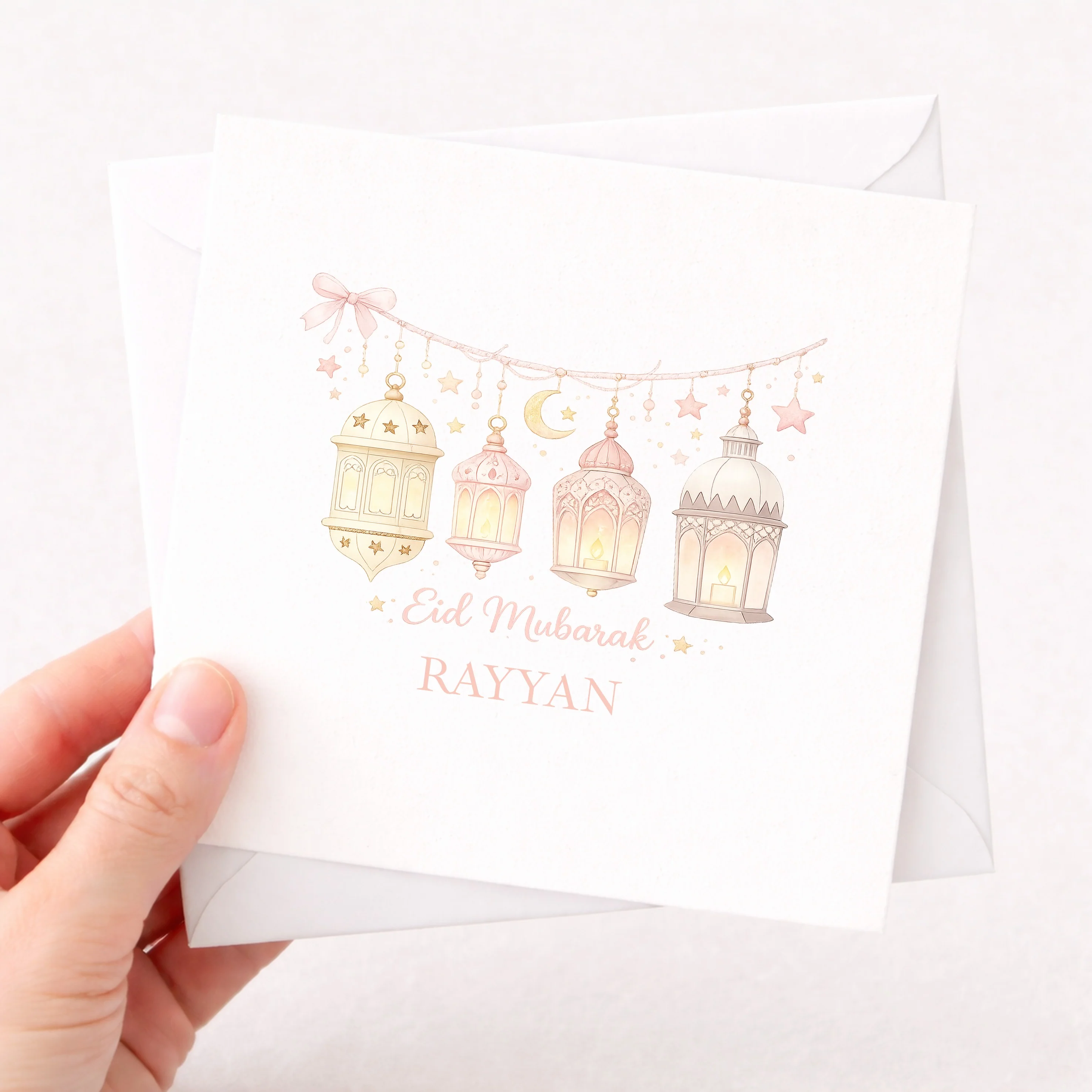 Personalised Pink Lanterns Eid Mubarak Card - Image 2