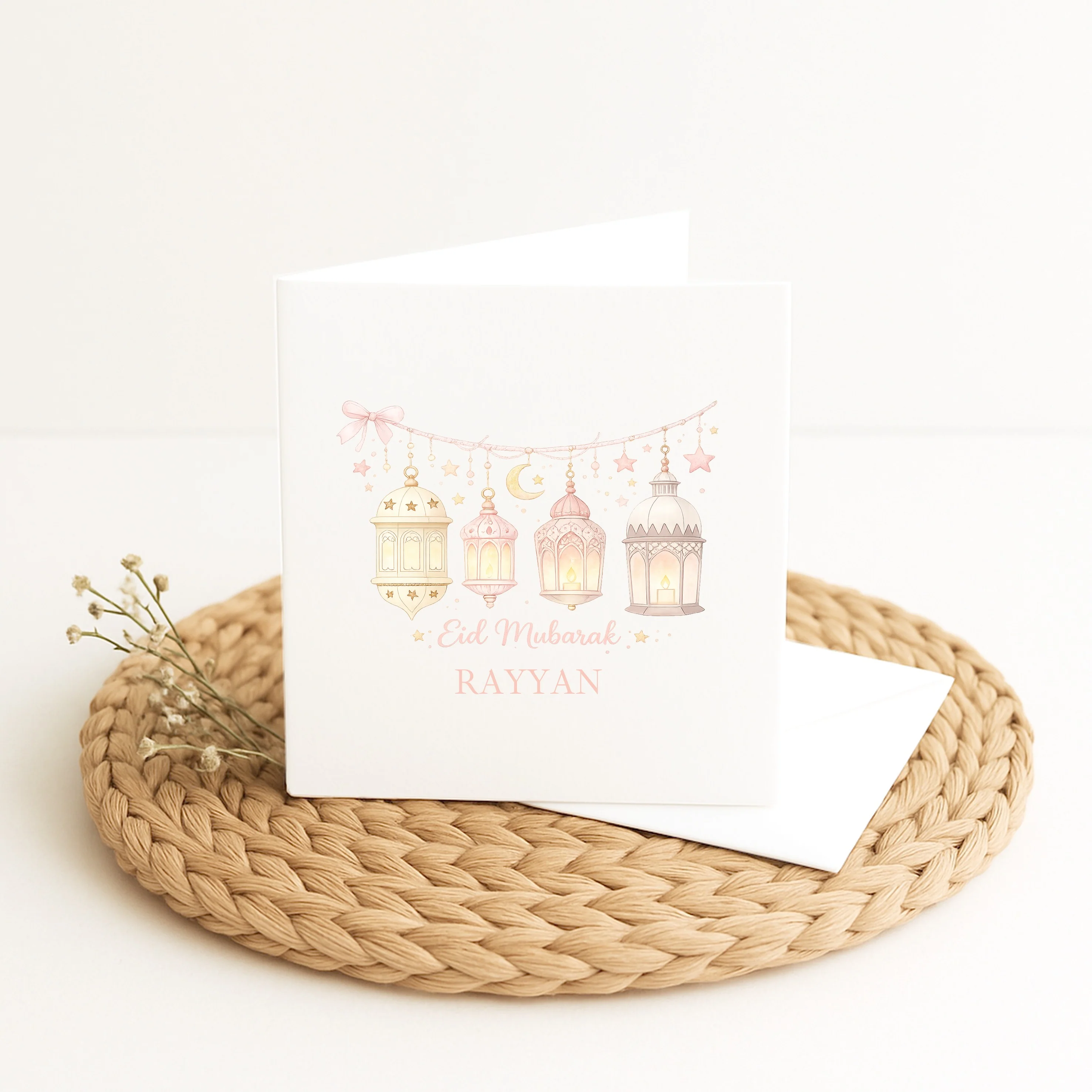 Personalised Pink Lanterns Eid Mubarak Card - Image 3