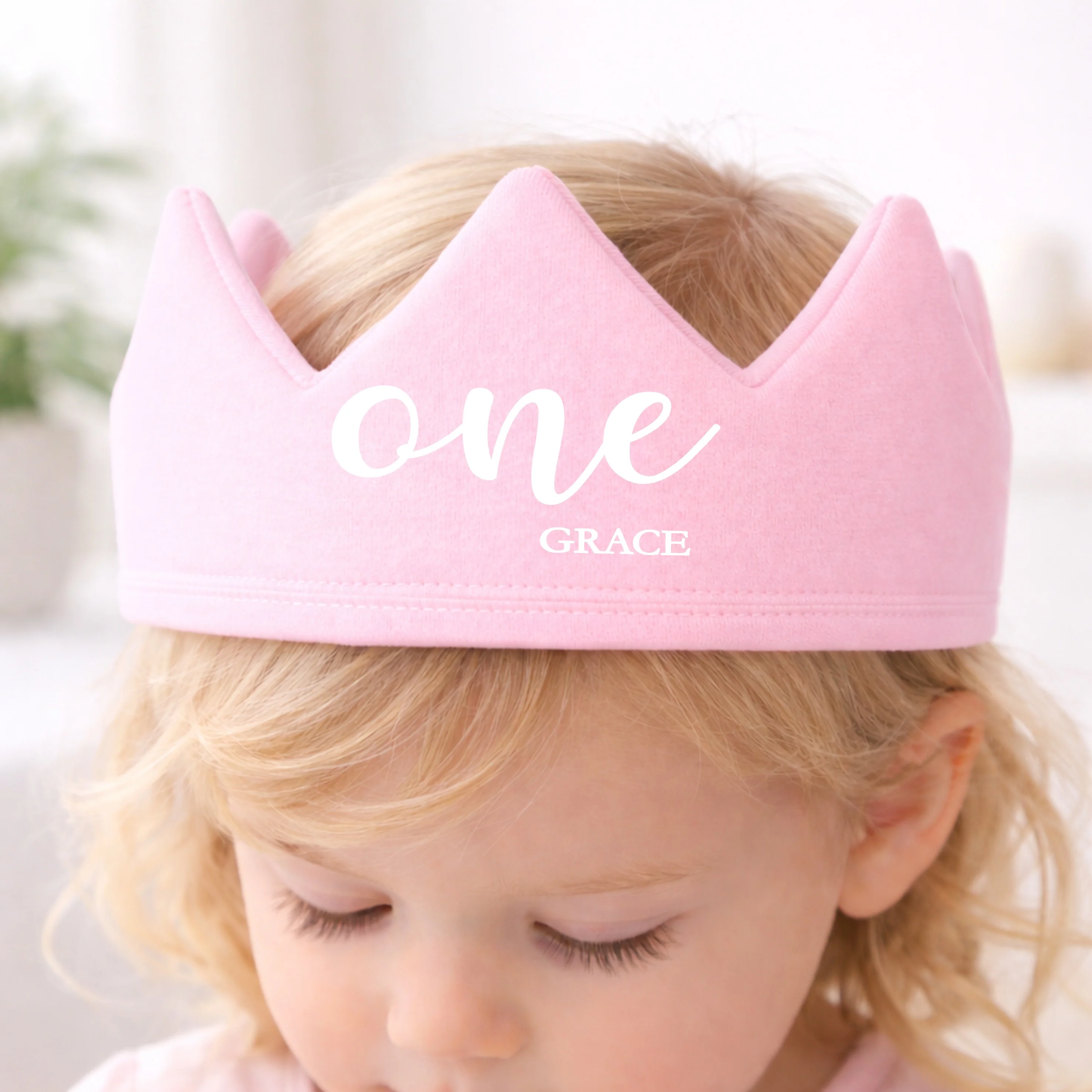 Personalised Pink One Script First Birthday Crown - Image 2