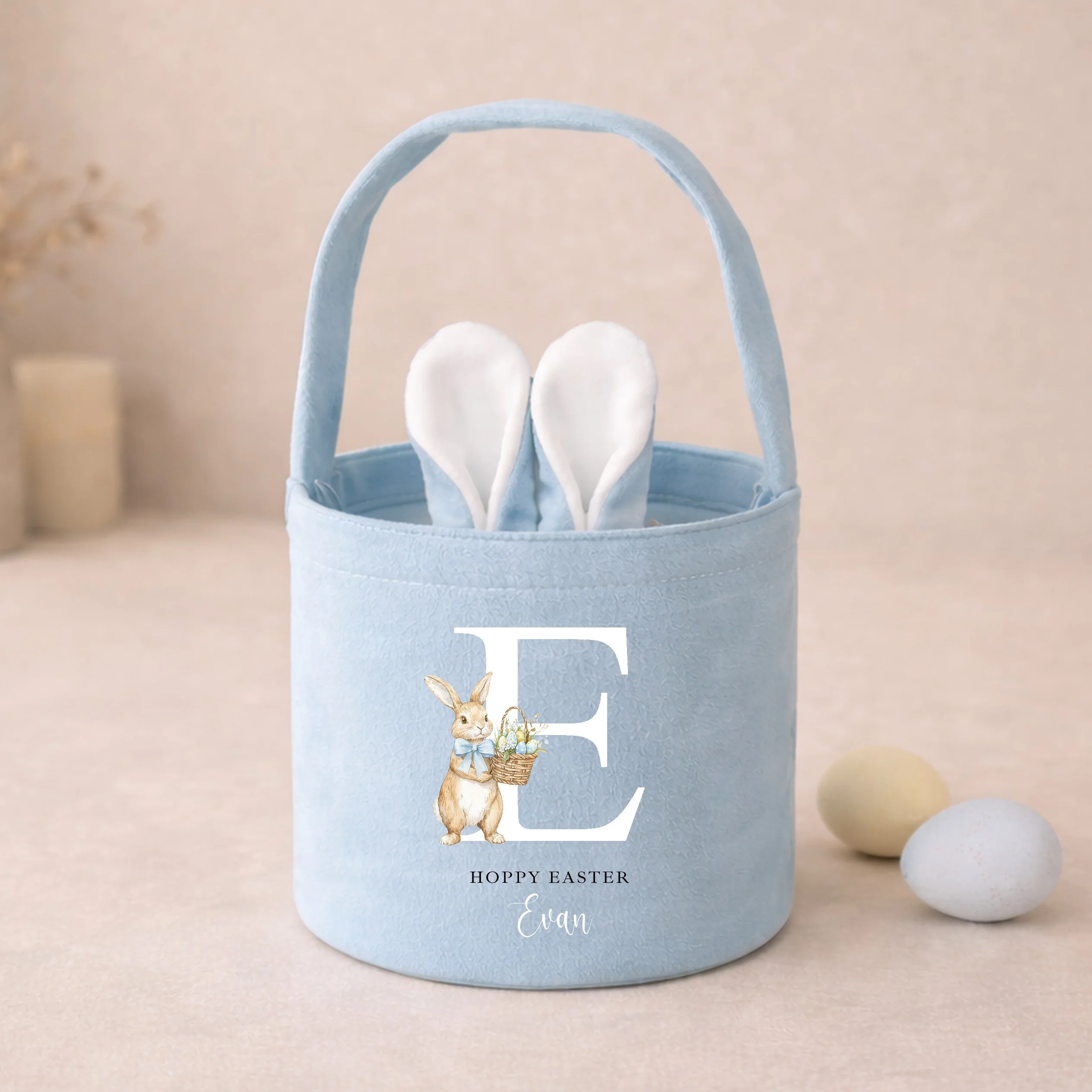 Personalised Pink or Blue Bunny Initial Easter Basket - Image 2