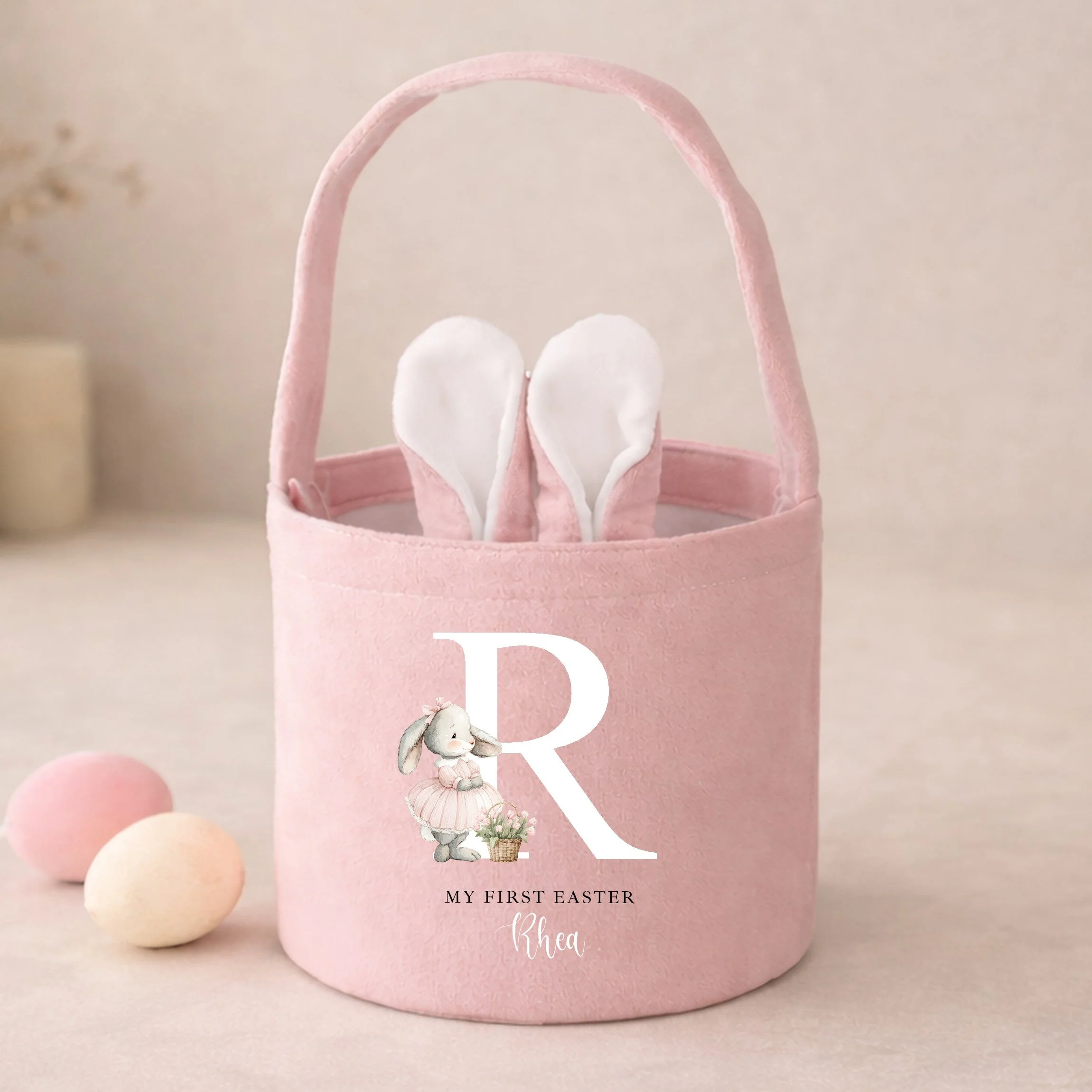 Personalised Pink or Blue Bunny Initial Easter Basket - Image 3