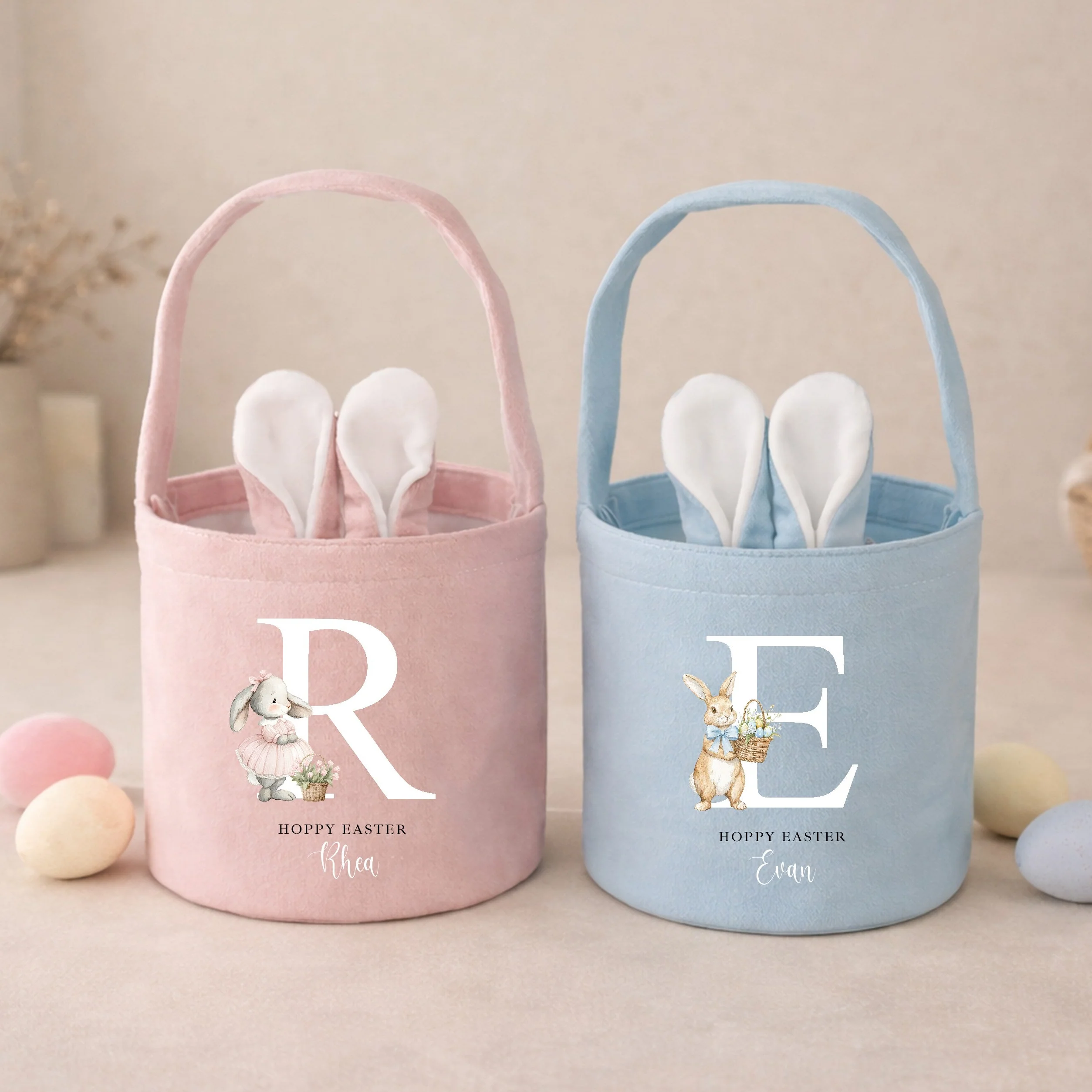 Personalised Pink or Blue Bunny Initial Easter Basket - Image 4