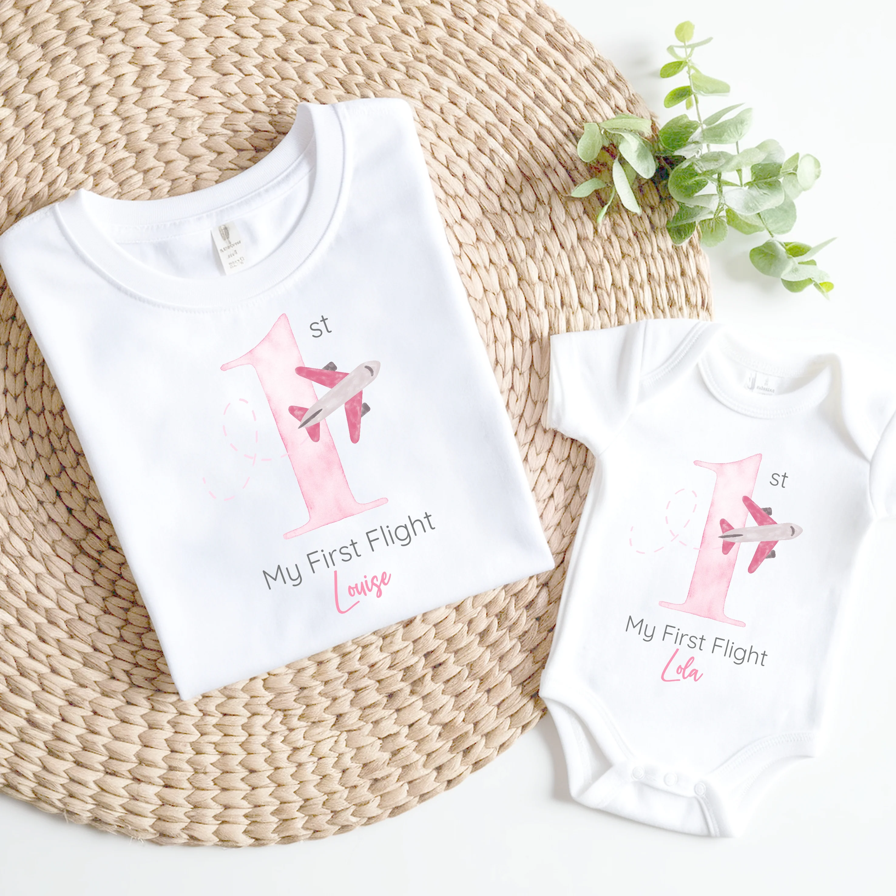 Personalised Pink Planes My 1st Flight Baby Vest/T-shirt