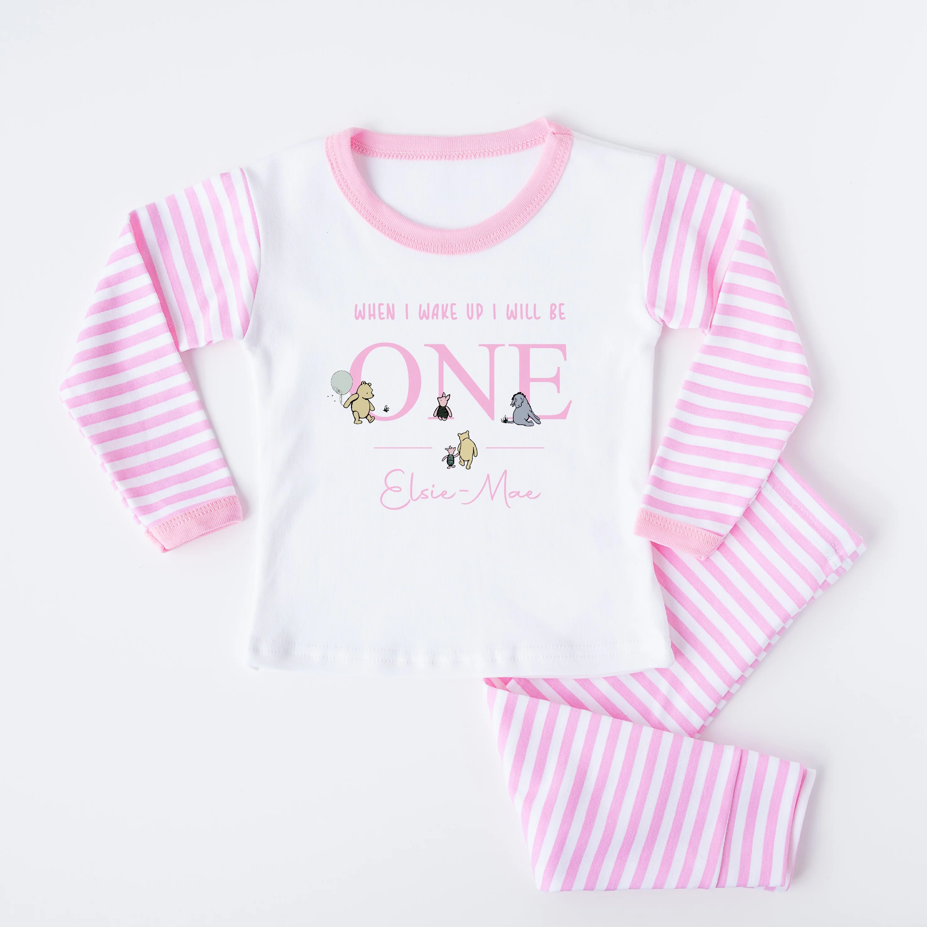 Personalised Pink Pooh Bear When I Wake Up I'll Be 1 First Birthday Pyjamas - Image 4