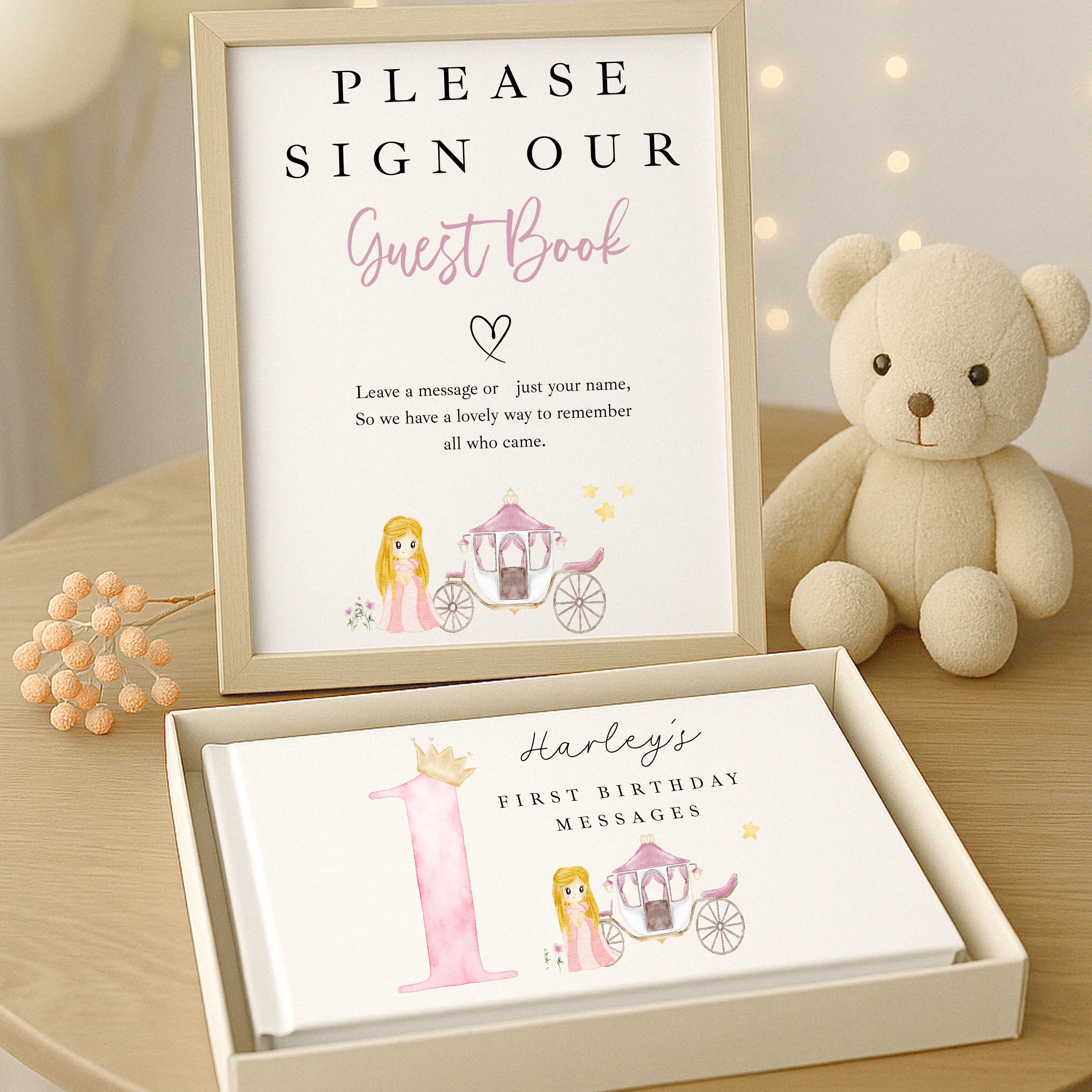 Personalised Pink Princess Any Age Birthday Party Guest Book - Image 7