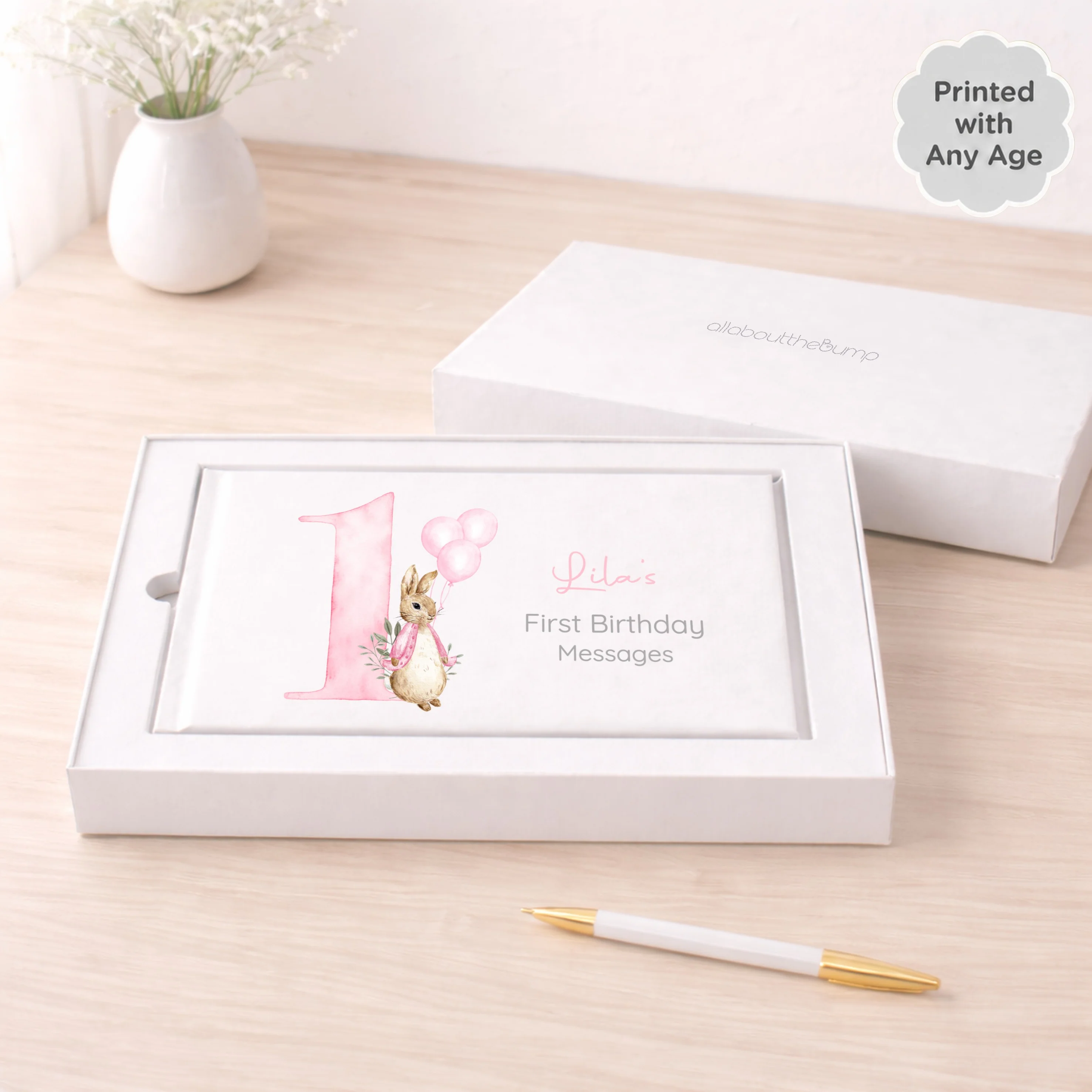 Personalised Pink Rabbit Any Age Birthday Party Guest Book - Image 3