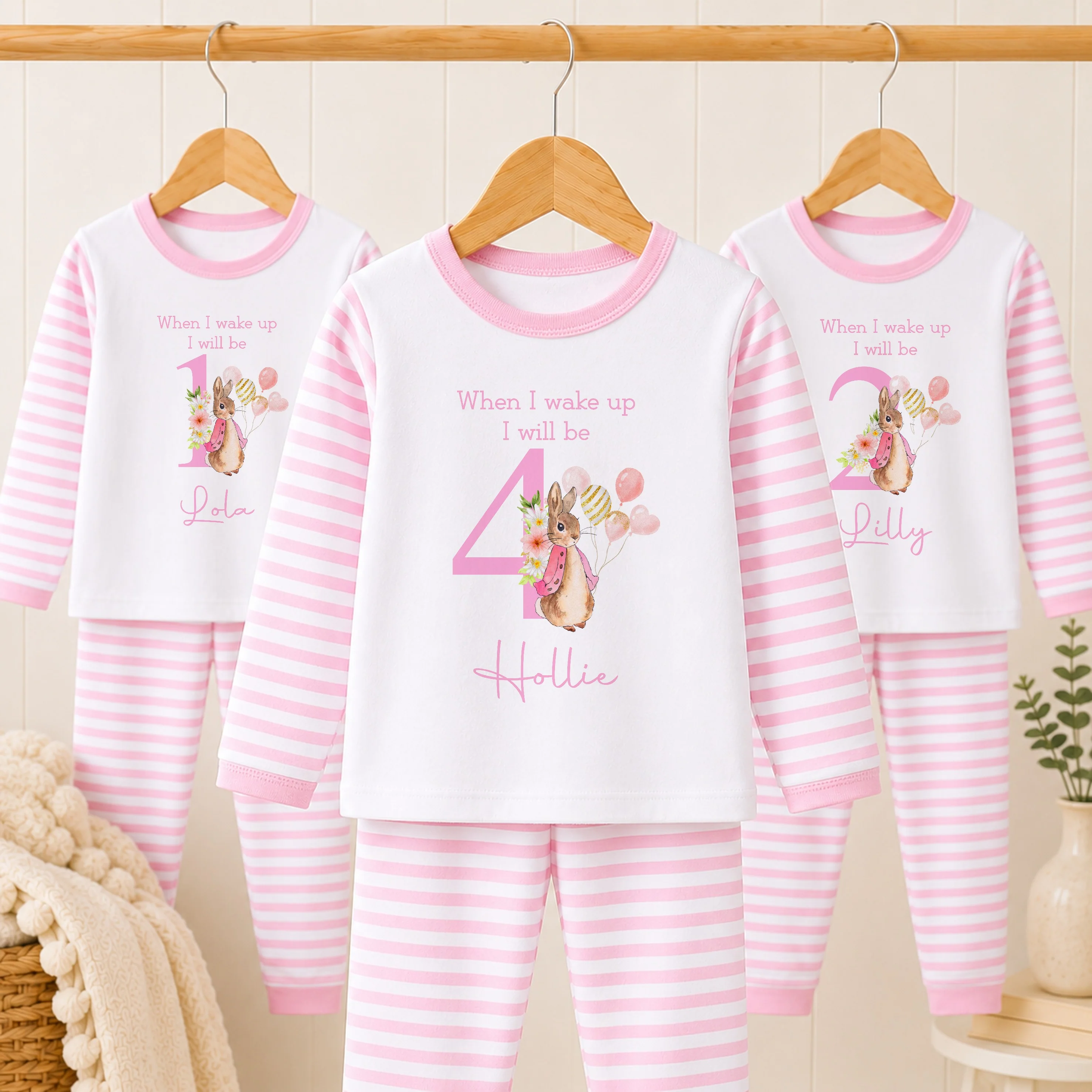 Personalised Pink Rabbit Any Age Birthday Pyjamas - Image 2