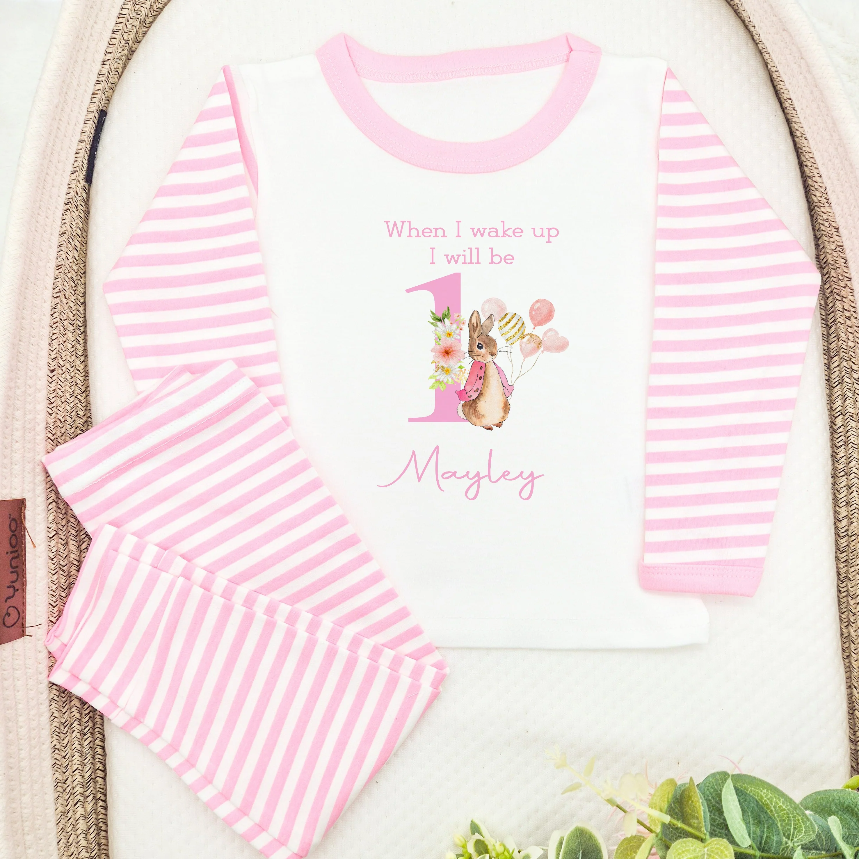 Personalised Pink Rabbit Any Age Birthday Pyjamas - Image 4