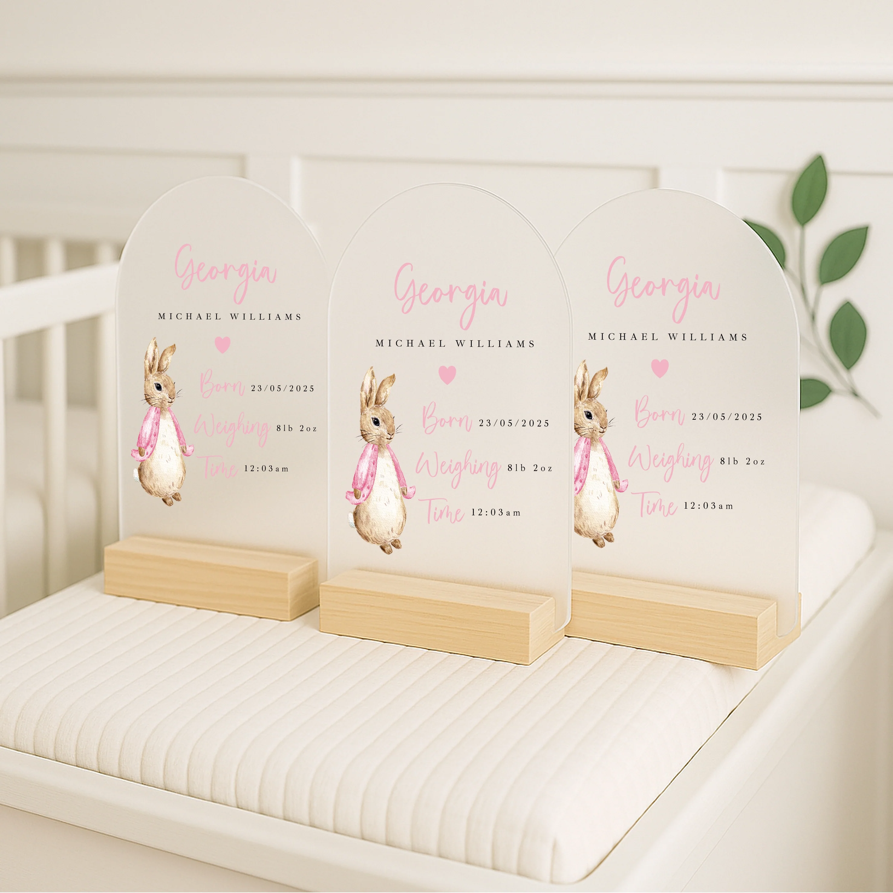 Personalised Pink Rabbit Birth Stats Plaque - Image 4