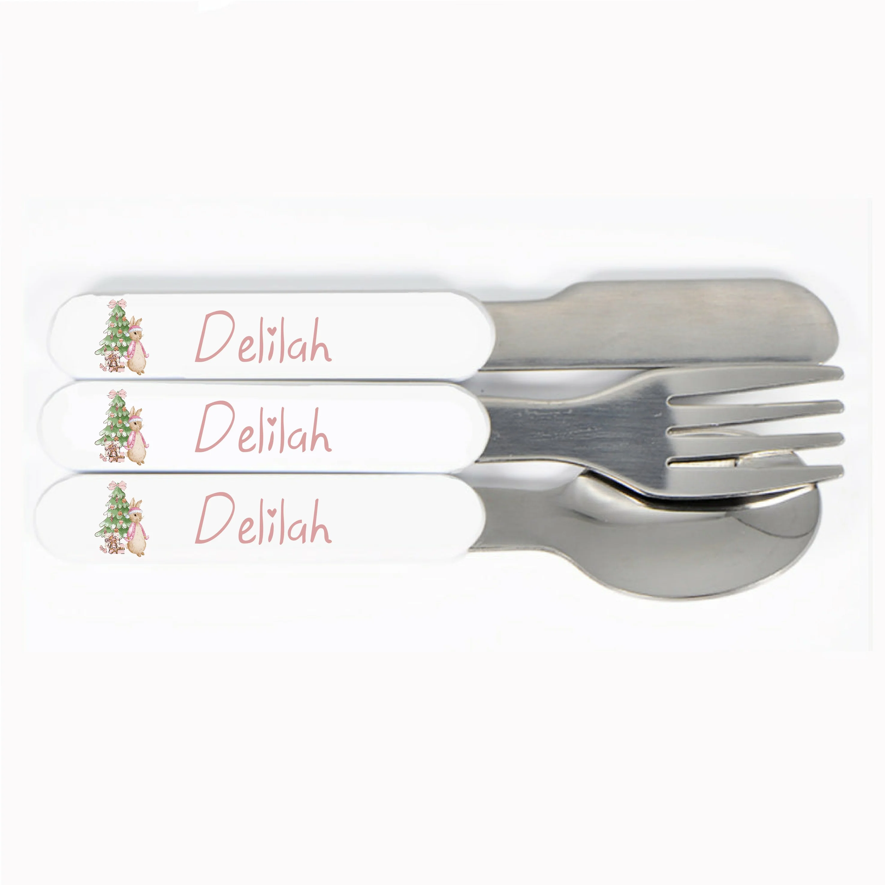 Personalised Pink Rabbit Christmas Place Mat With Optional Cutlery and Mug - Image 2