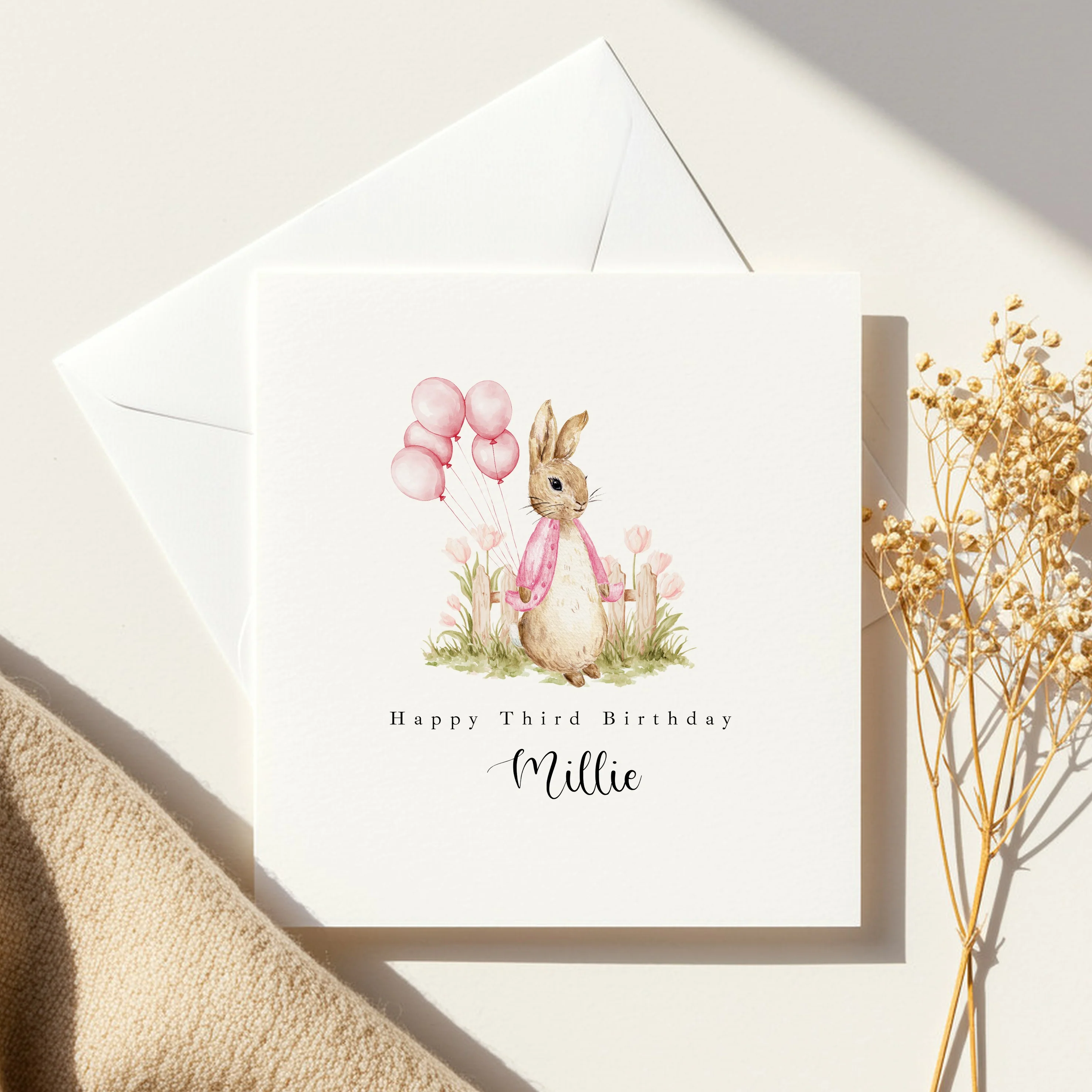 Personalised Pink Rabbit Garden Any Age Birthday Card - Image 2