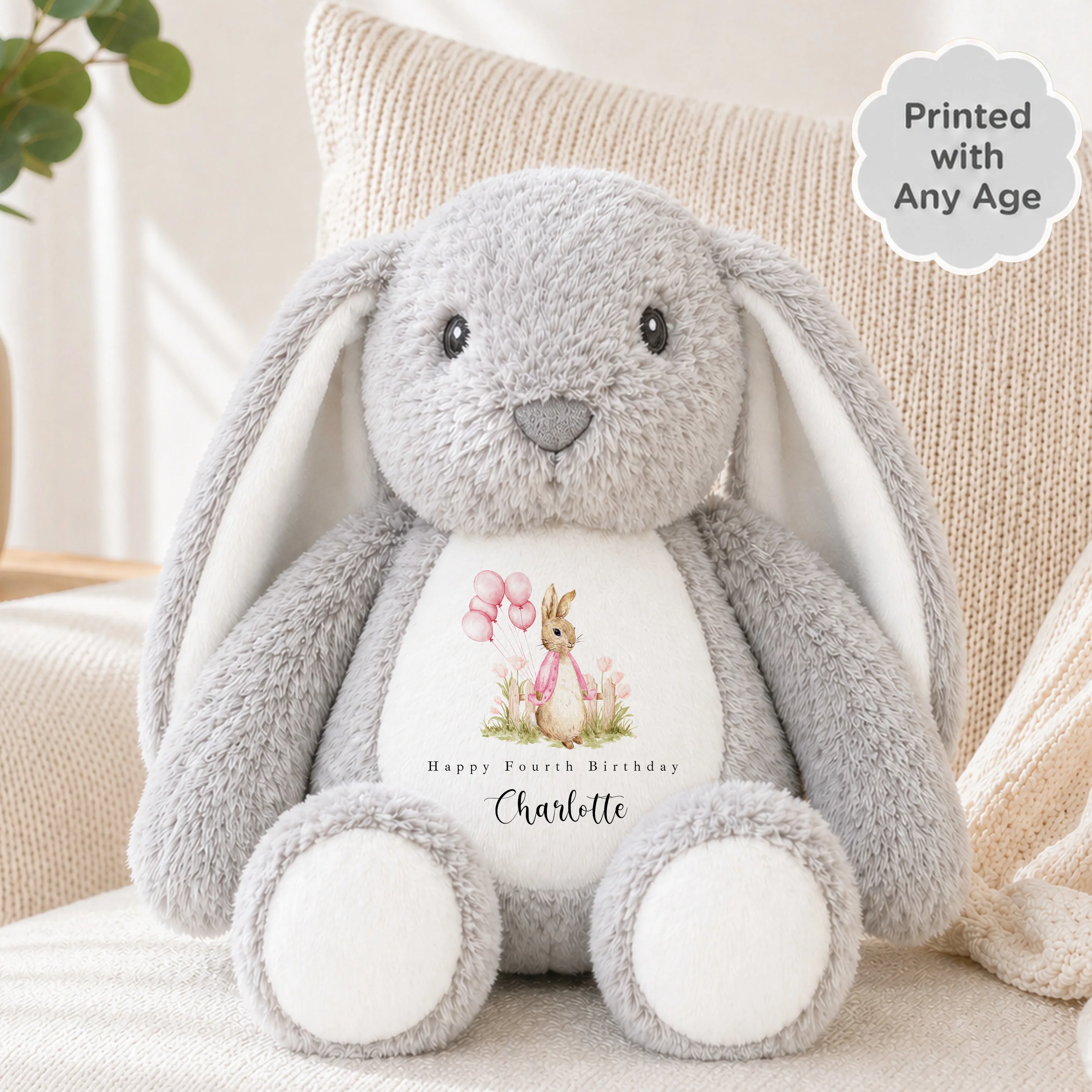 Personalised Pink Rabbit Garden Any Age Birthday Teddy - Image 4