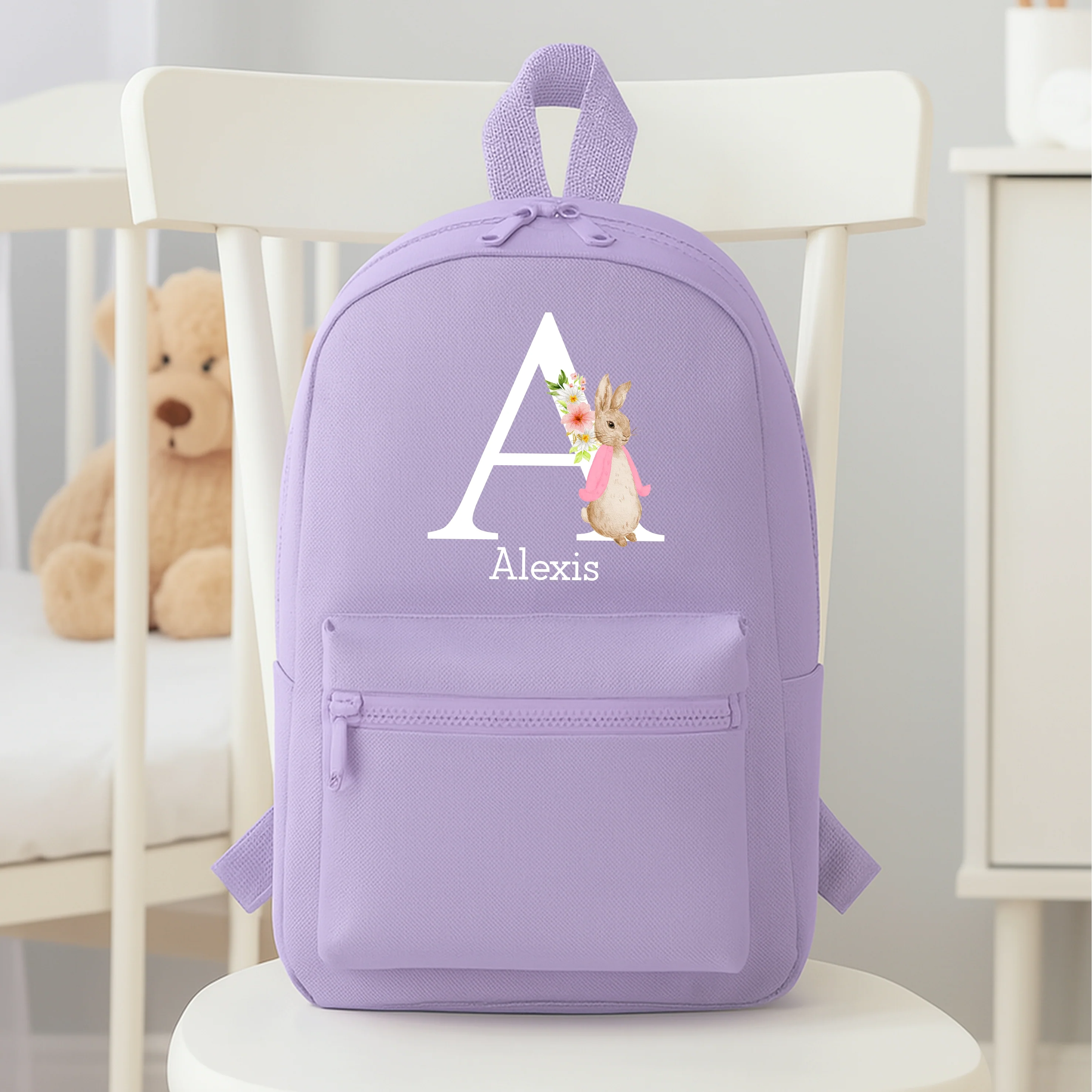 Personalised Pink Rabbit Initial Backpack - Image 2