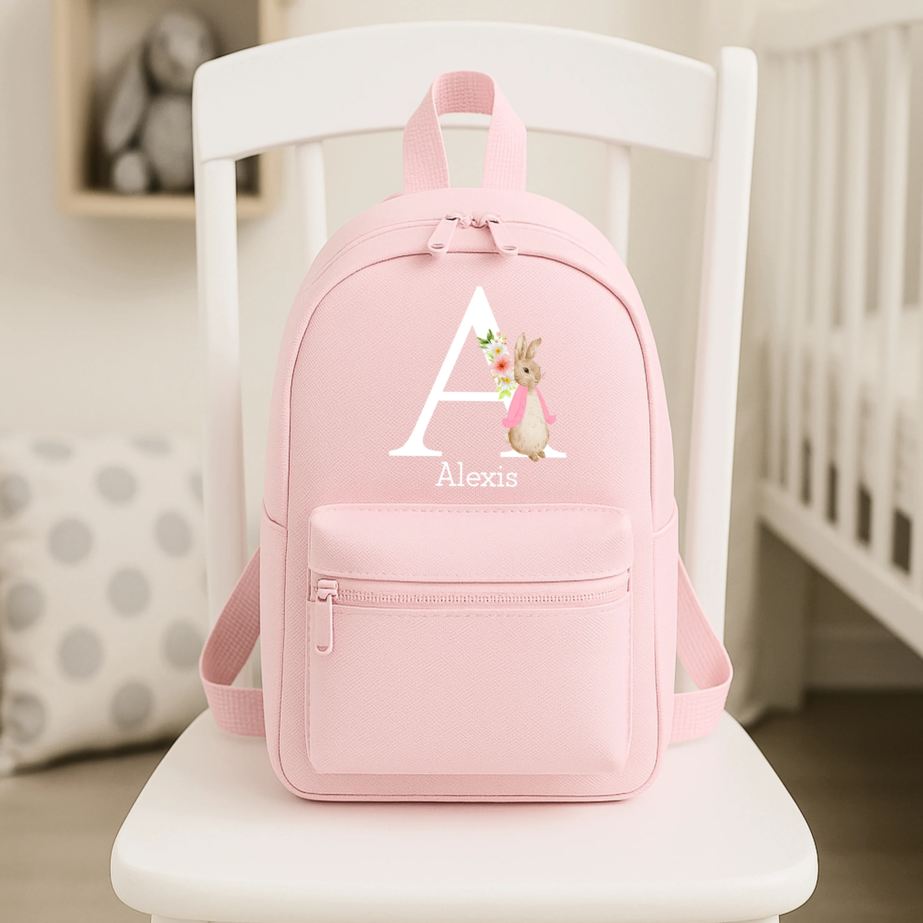 Personalised Pink Rabbit Initial Backpack - Image 4